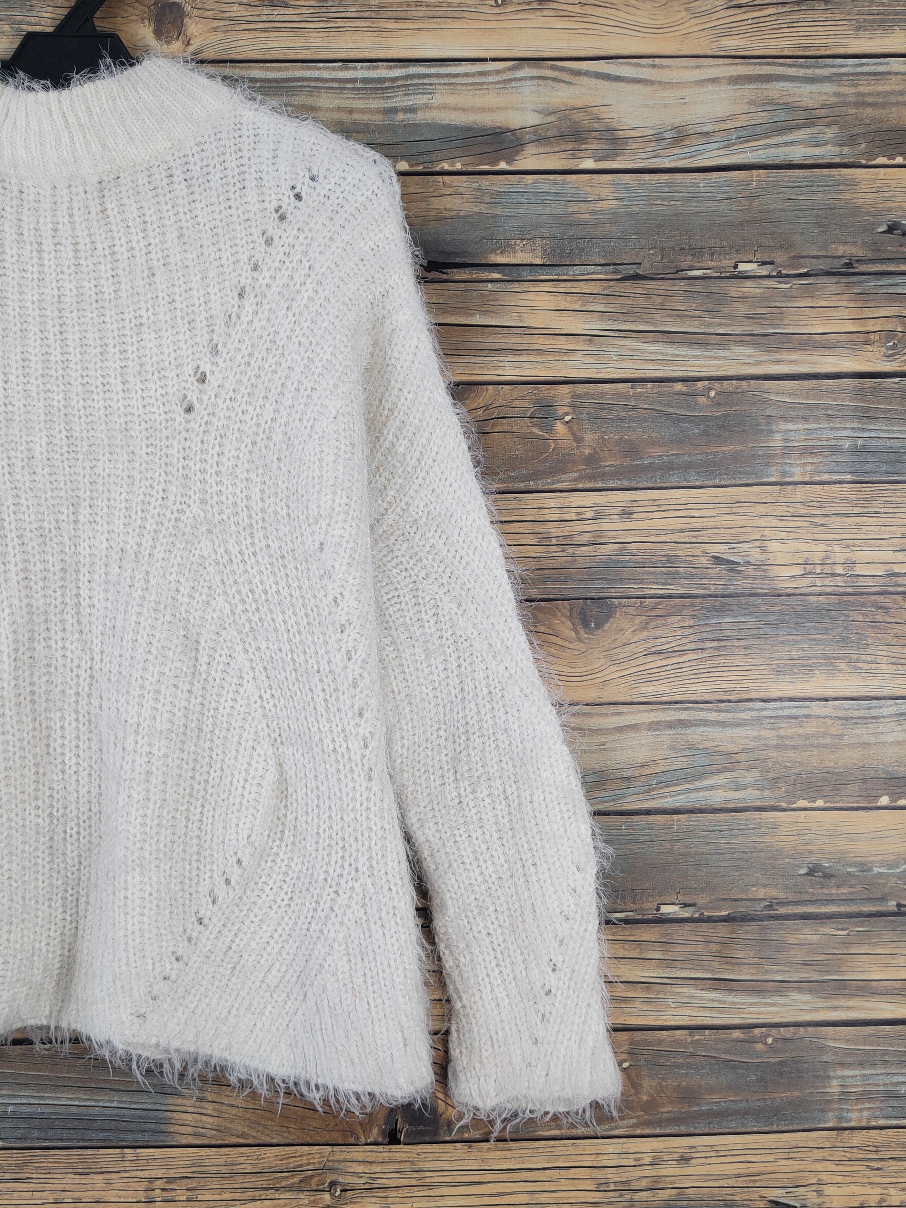 Japanese Brand Merci-u Ivory Shag Shaggy Fur Mohair Knitwear #W2133 Size L / US 10 / IT 46 - 9 Thumbnail