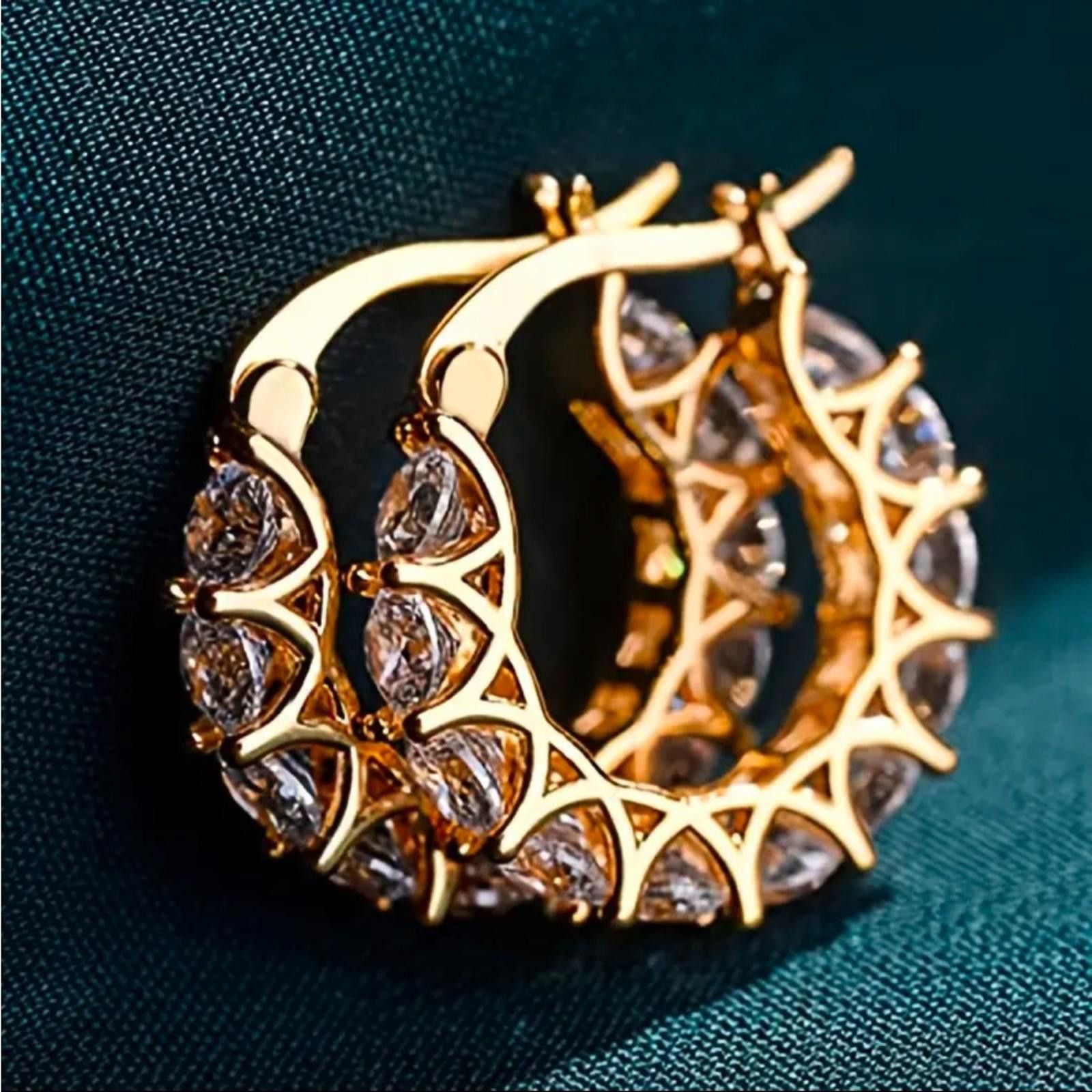 Designer Zircon Hoop Earrings Gold Plated NWT Size ONE SIZE - 1 Thumbnail