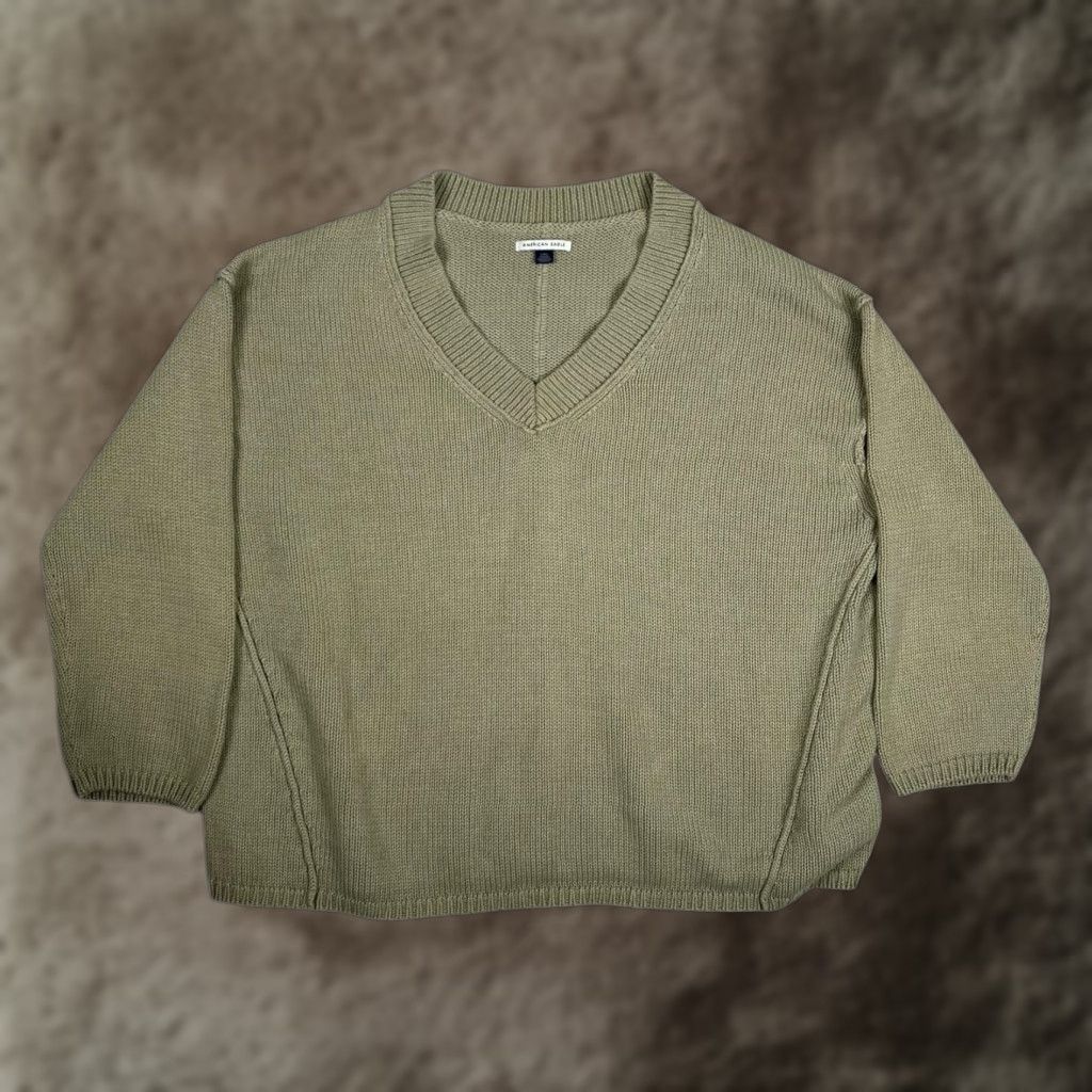 Vintage American Eagle Sweater Womens Large Green V Neck Relaxed Fit Pullover Knit Size L / US 10 / IT 46 - 1 Thumbnail
