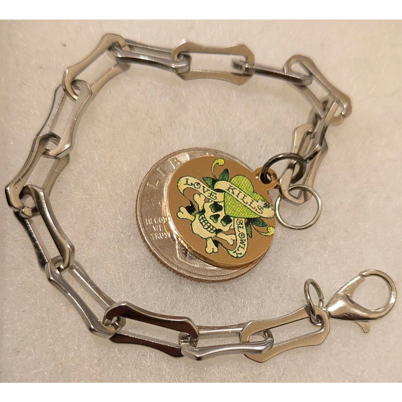 Ed Hardy ED HARDY Love Kills Slowly Skull Charm Bracelet Stainless Size ONE SIZE - 4 Thumbnail