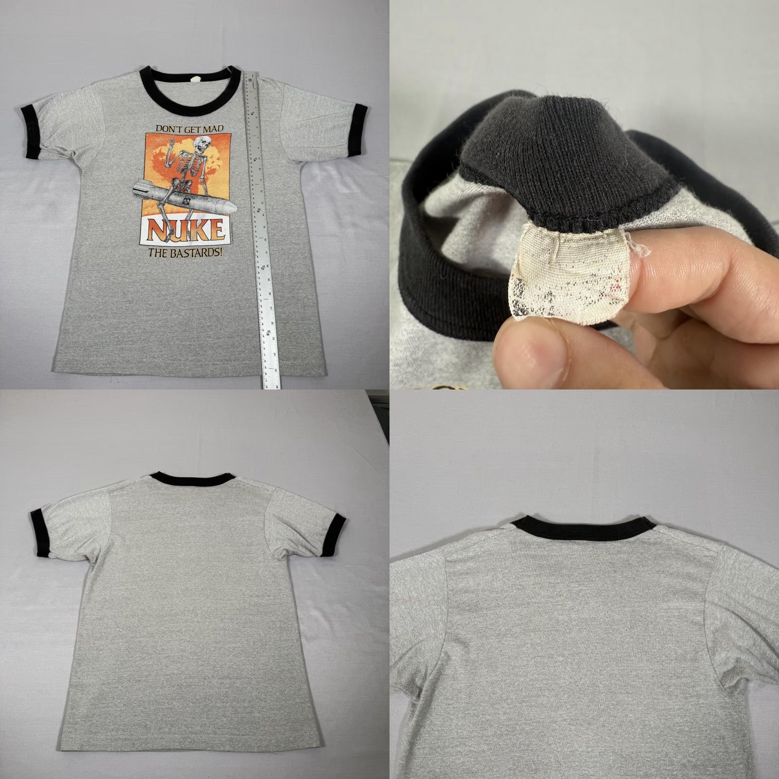 Vintage VINTAGE screen stars Nuke The Bastards Shirt Men Small Gray Ringer Skeleton 80s Graphic Print Size US S / EU 44-46 / 1 - 8 Thumbnail