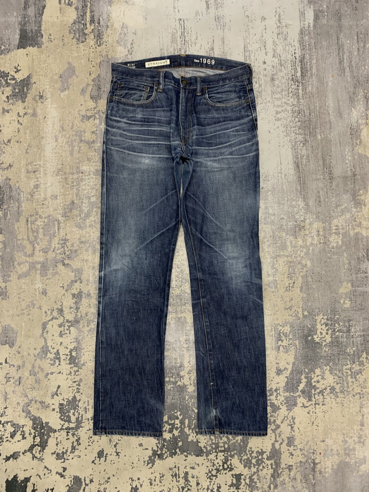 Japanese Brand Gap 1969 Vintage Distressed Dark Indigo Straight Denim Size US 33 - 1 Thumbnail