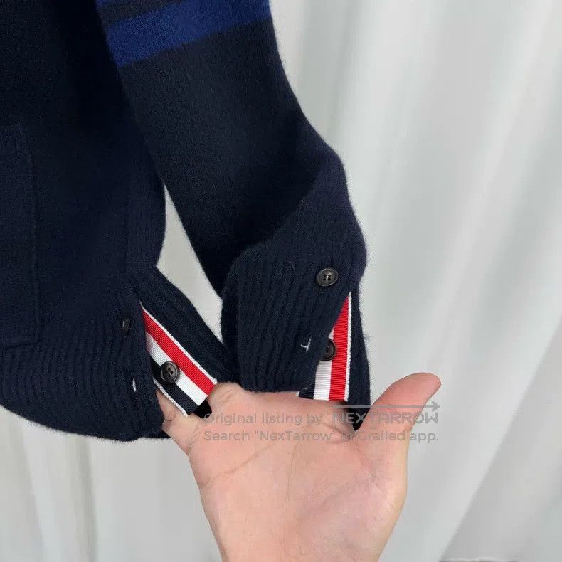 Thom Browne Thom Browne Black and Blue Striped Wool Knit Cardigan Size US XXL / EU 58 / 5 - 5 Thumbnail