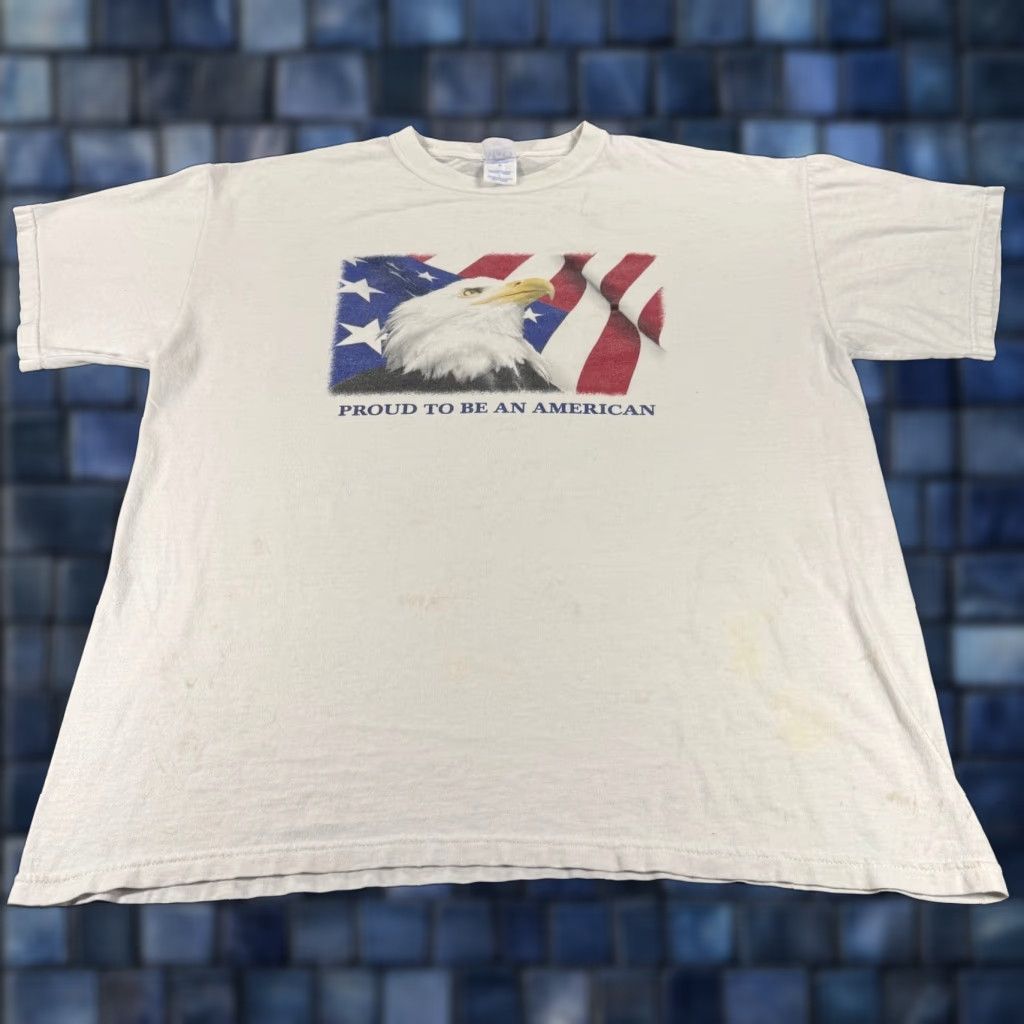 Vintage VINTAGE M&O KNITS T-Shirt Men Graphic Print Patriotic American Eagle Flag Crew Neck Short Sleeve White L Size US L / EU 52-54 / 3 - 1 Thumbnail