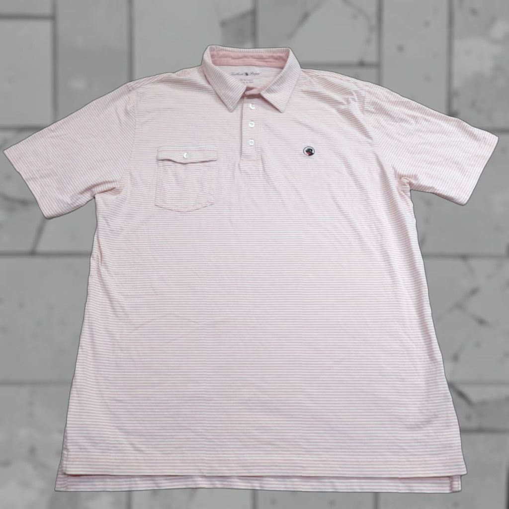 Southern Proper Southern Proper Polo Shirt XL Pink Striped Pocket Embroidered Men Shirt Size US XL / EU 56 / 4 - 1 Thumbnail