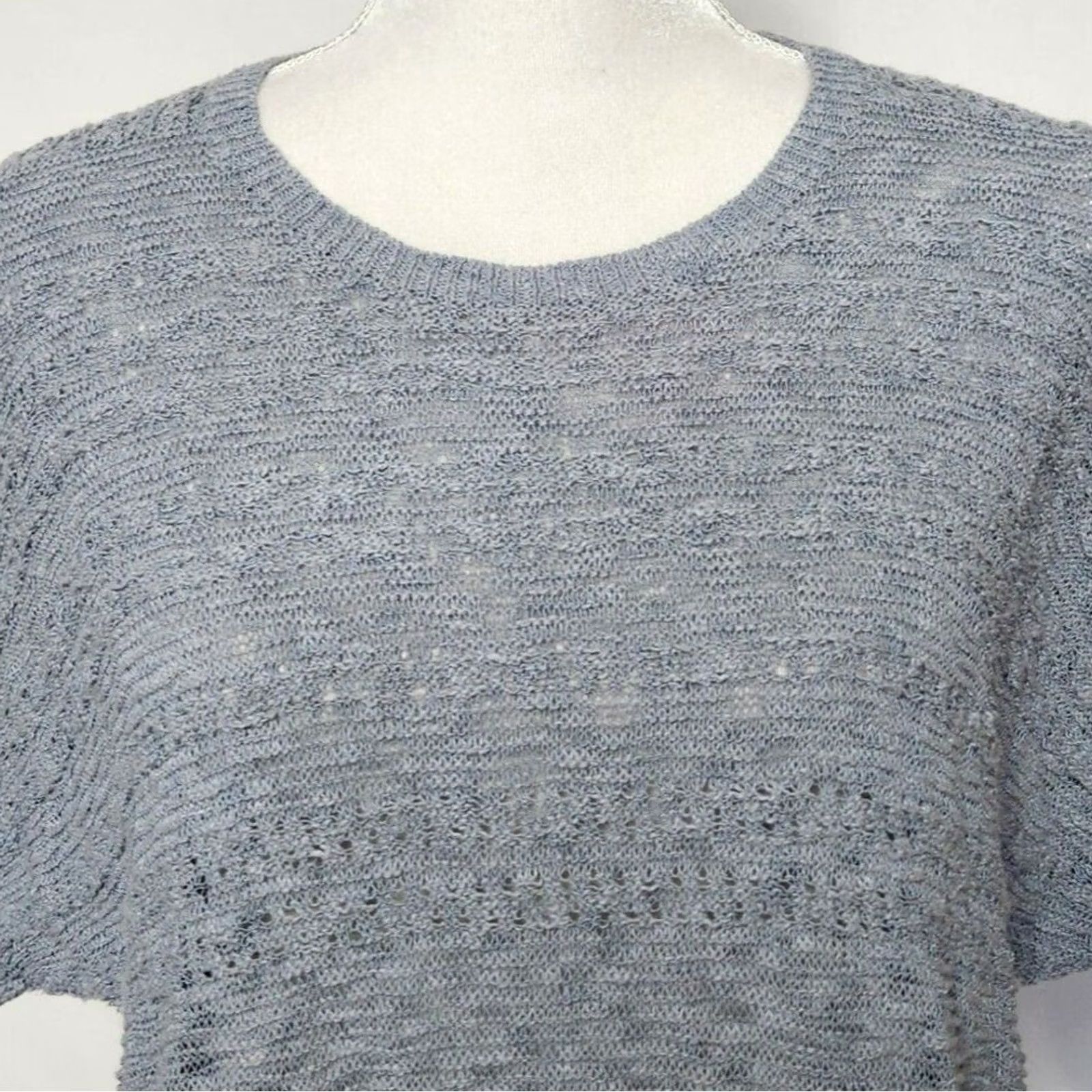 J. Jill J Jill Womens M Open-Knit Pullover Sweater Gray Cotton Blend Short Sleeve Size M / US 6-8 / IT 42-44 - 5 Thumbnail