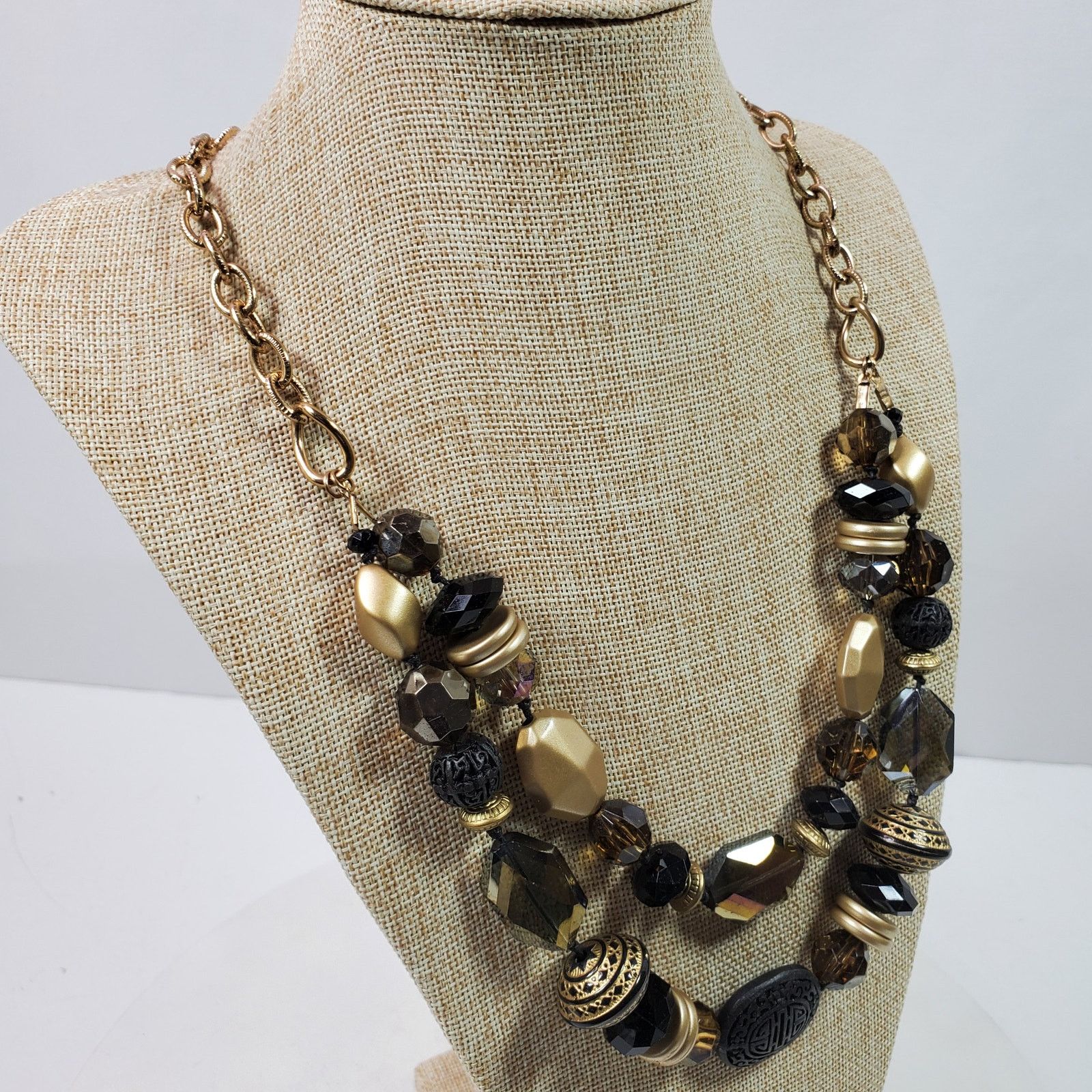The Unbranded Brand Casual Career Black & Gold Tone Statement Necklace 22 Inch Size ONE SIZE - 2 Thumbnail