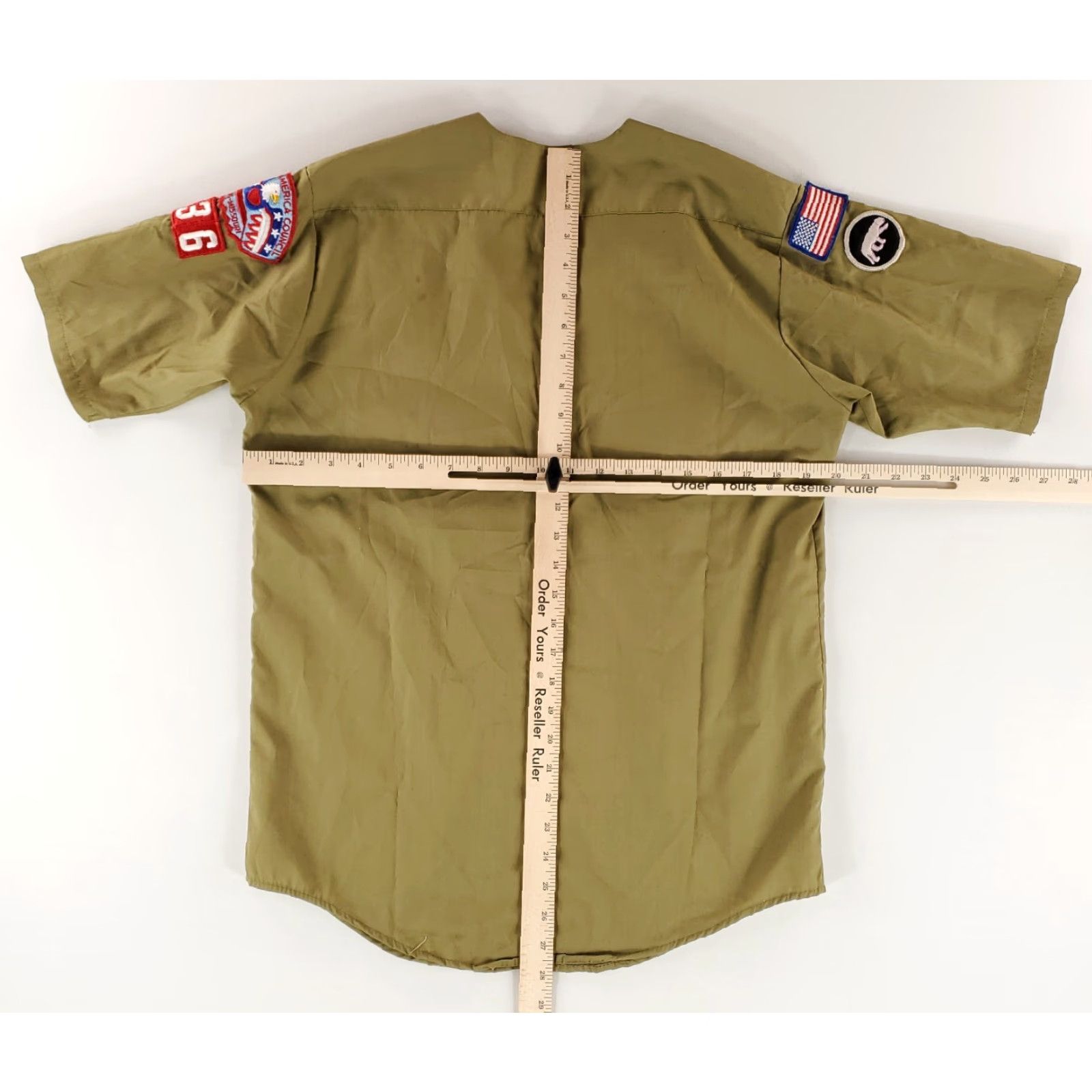 Vintage VINTAGE Boy Scouts of America Shirt Short Sleeve Green Mens M 70s Collarless Summer Shirt Stains Patches Size US M / EU 48-50 / 2 - 8 Thumbnail