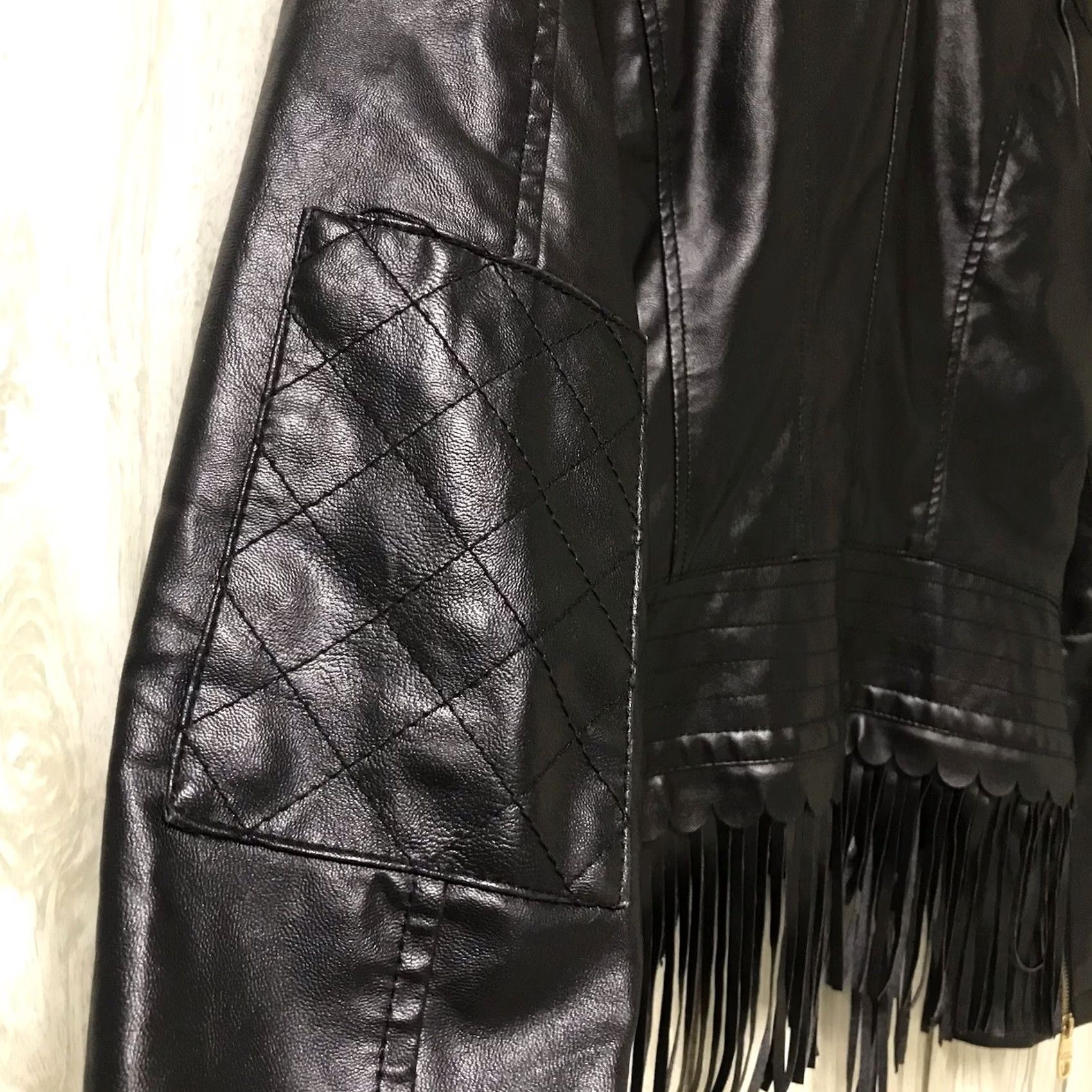 Steve Madden Steve Madden Women Black Faux Leather Fringed Asymmetrical Zip Motorcycle Jacket S Size S / US 4 / IT 40 - 7 Thumbnail