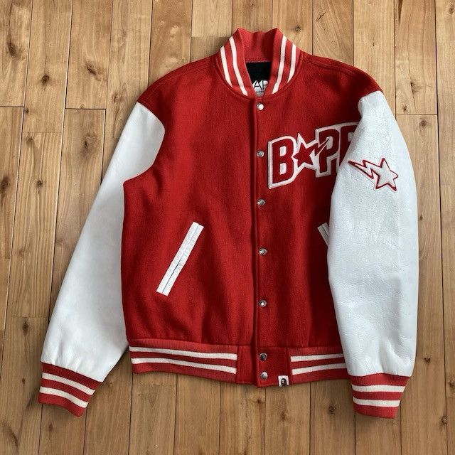 Bape BAPE STA Logo Leather Sleeve Varsity Jacket a bathing ape Size US L / EU 52-54 / 3 - 1 Thumbnail
