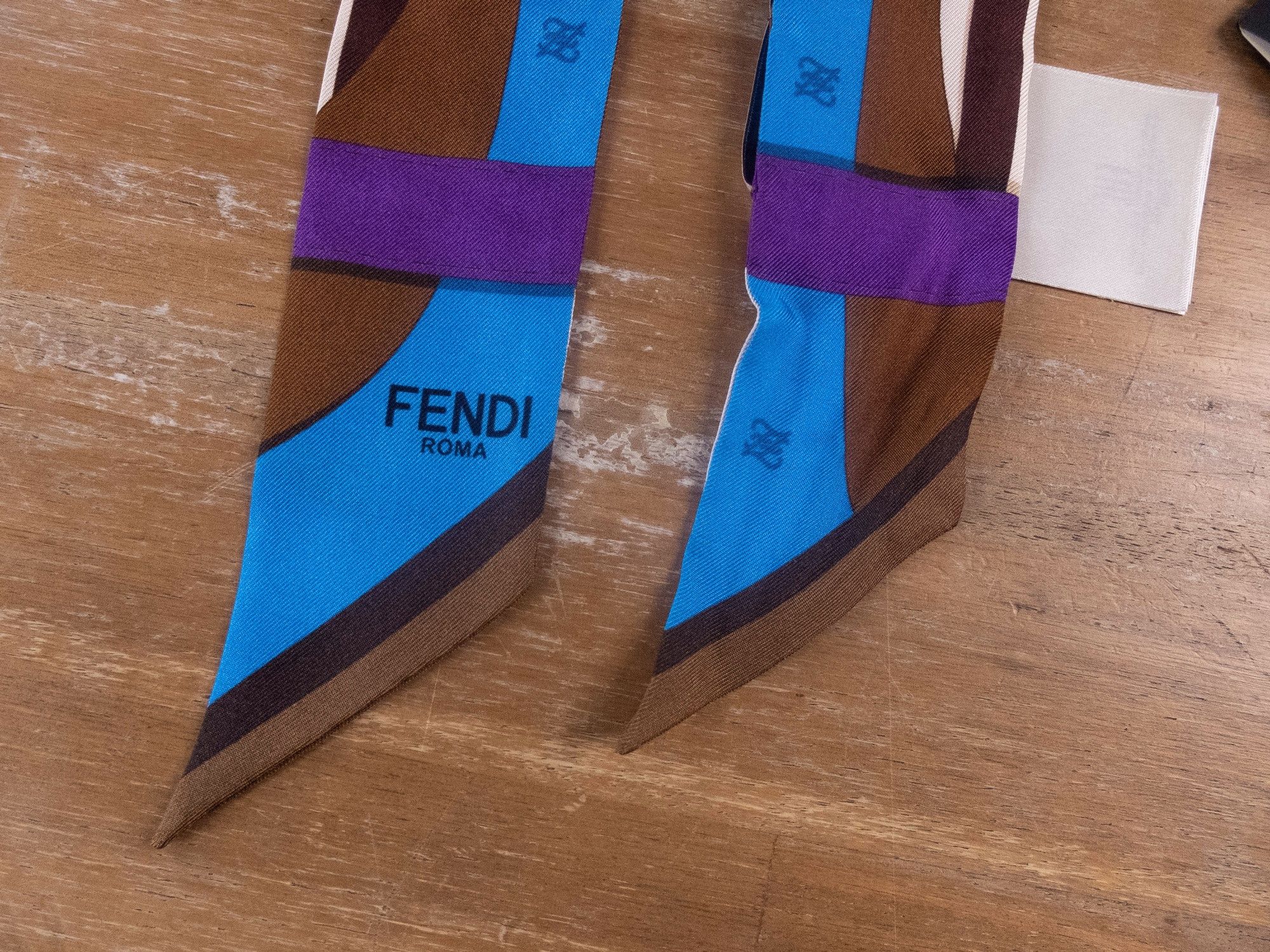 Fendi FENDI blue brown purple Karligraphy logo silk mitzah scarf Size ONE SIZE - 2 Thumbnail