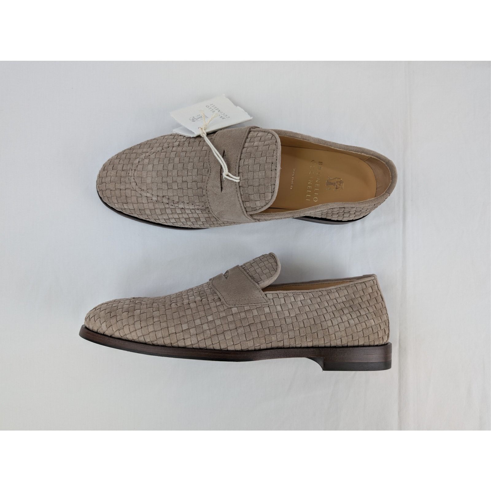 Brunello Cucinelli o1rshd1 Woven Suede Penny Loafers Shoe Boots in Beige Size US 12 / EU 45 - 1 Thumbnail