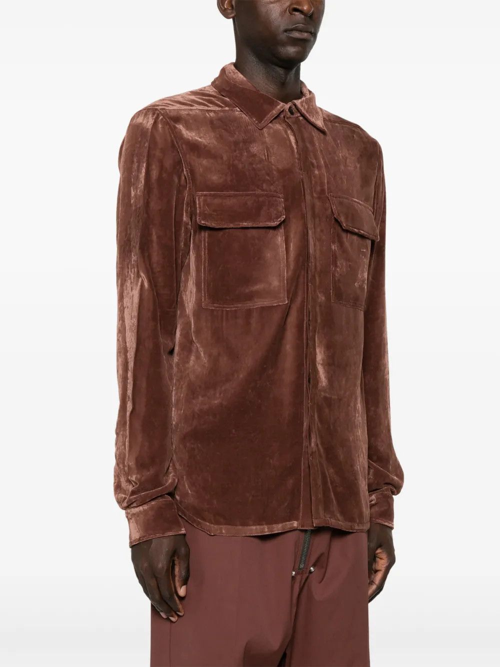 Rick Owens o1y0325 Velvet Solid Color Shirt in Brown Size US S / EU 44-46 / 1 - 3 Thumbnail