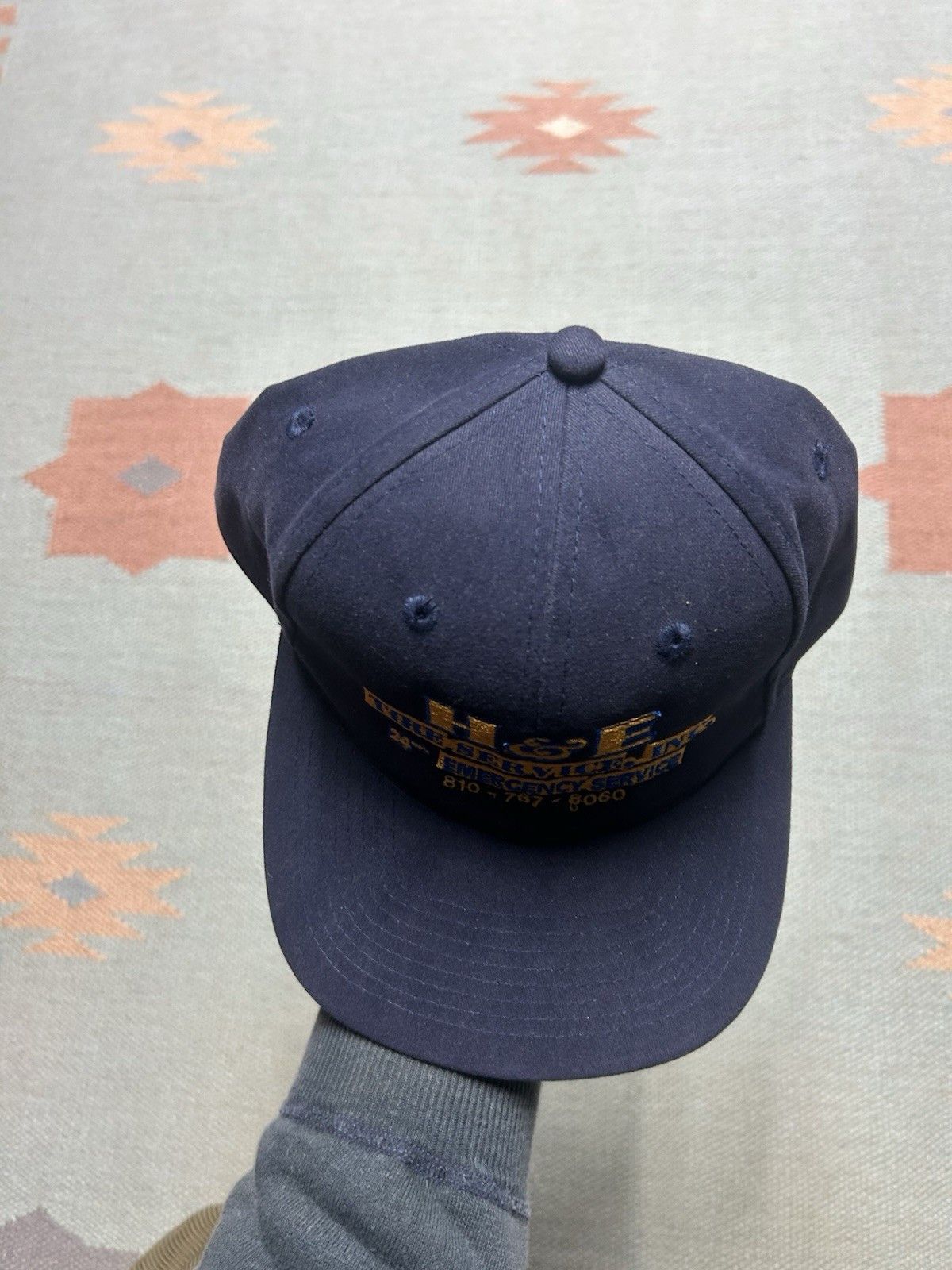 Vintage Vintage SnapBack hat H&E tire service navy blue car mechanic Size ONE SIZE - 3 Thumbnail
