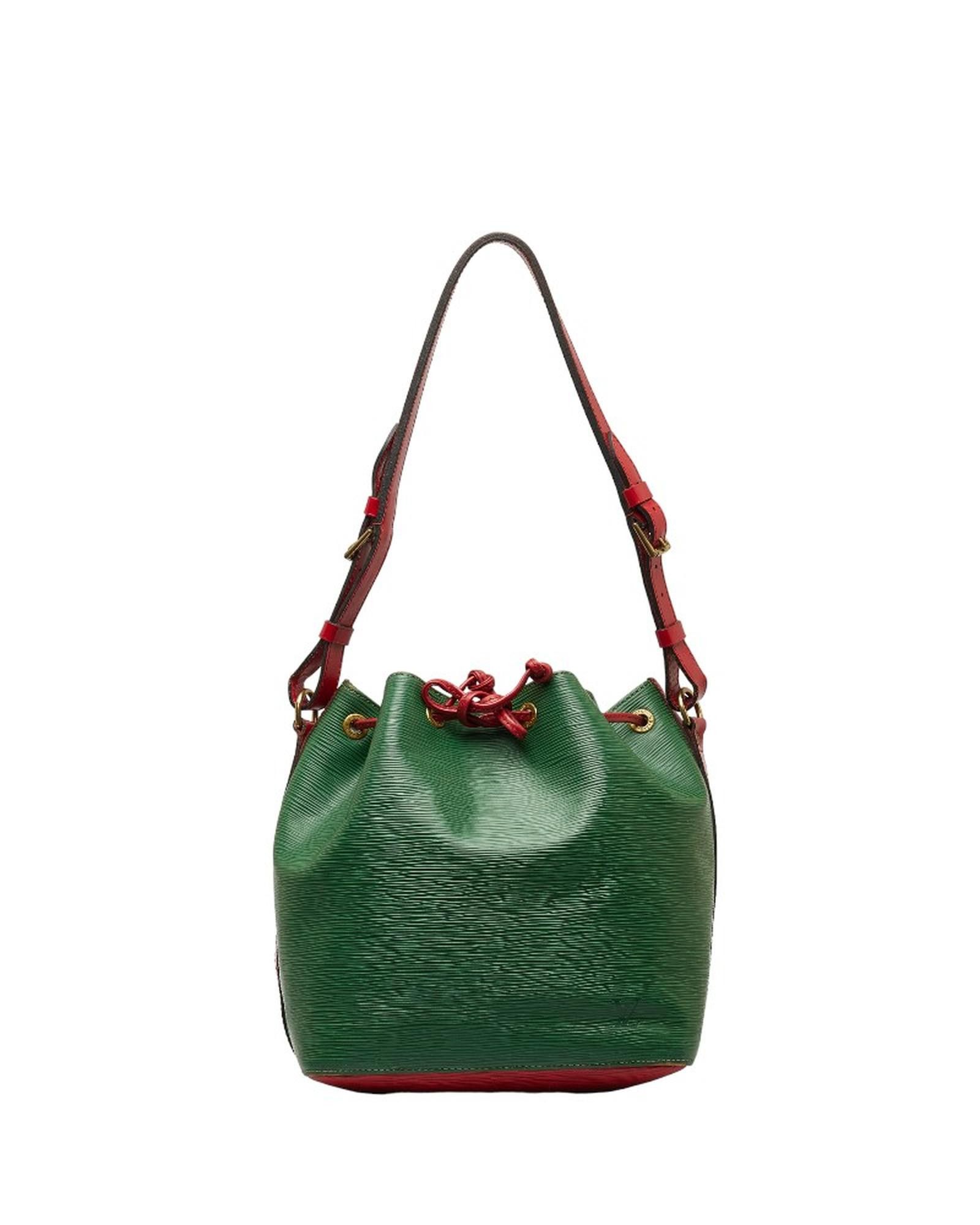image of Louis Vuitton Green Bicolor Leather Petit Noe Bag In Ab Condition, Women's