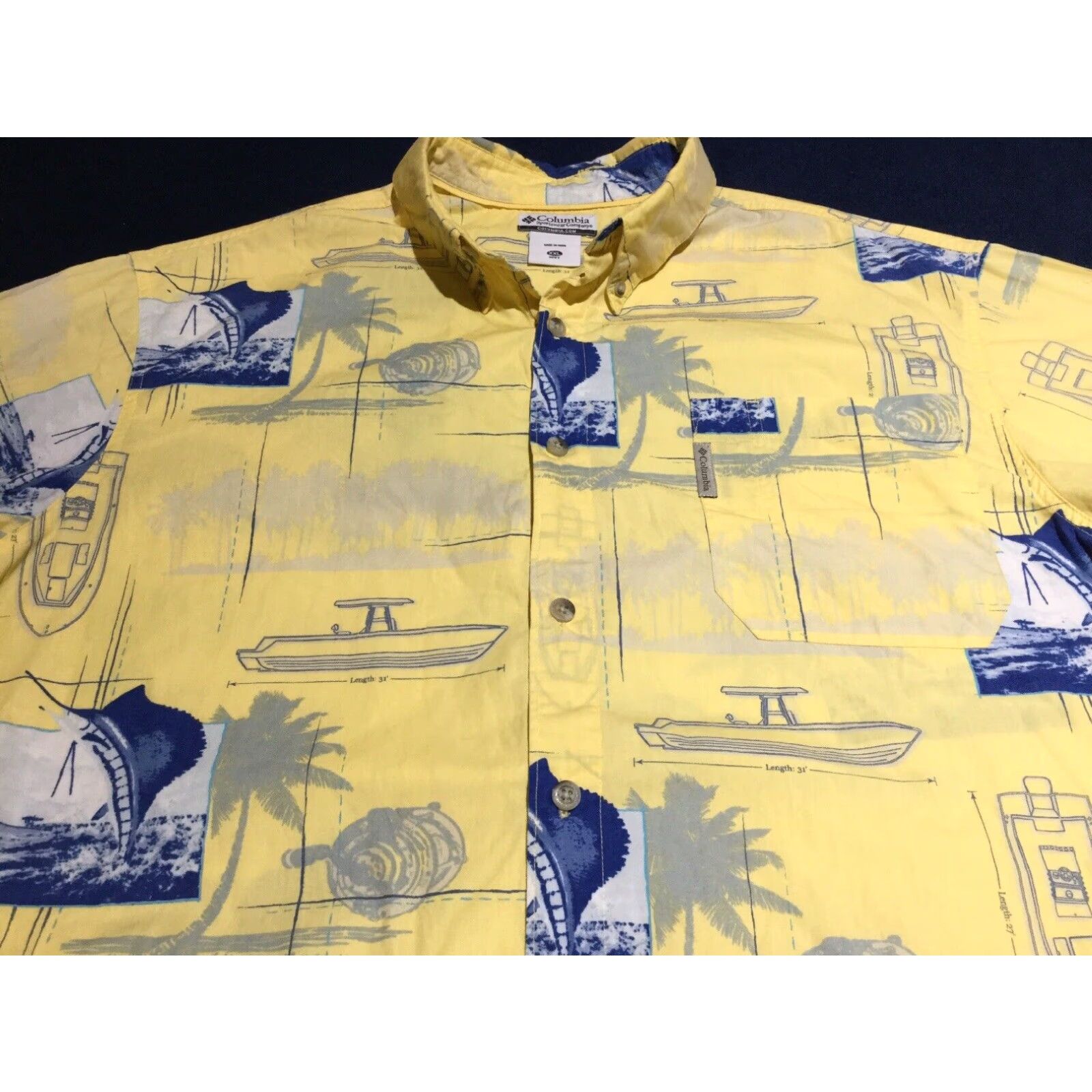 Vintage Columbia Mens Short Sleeve Yellow Fish Print Button Front Shirt 2XL Size US XXL / EU 58 / 5 - 1 Thumbnail