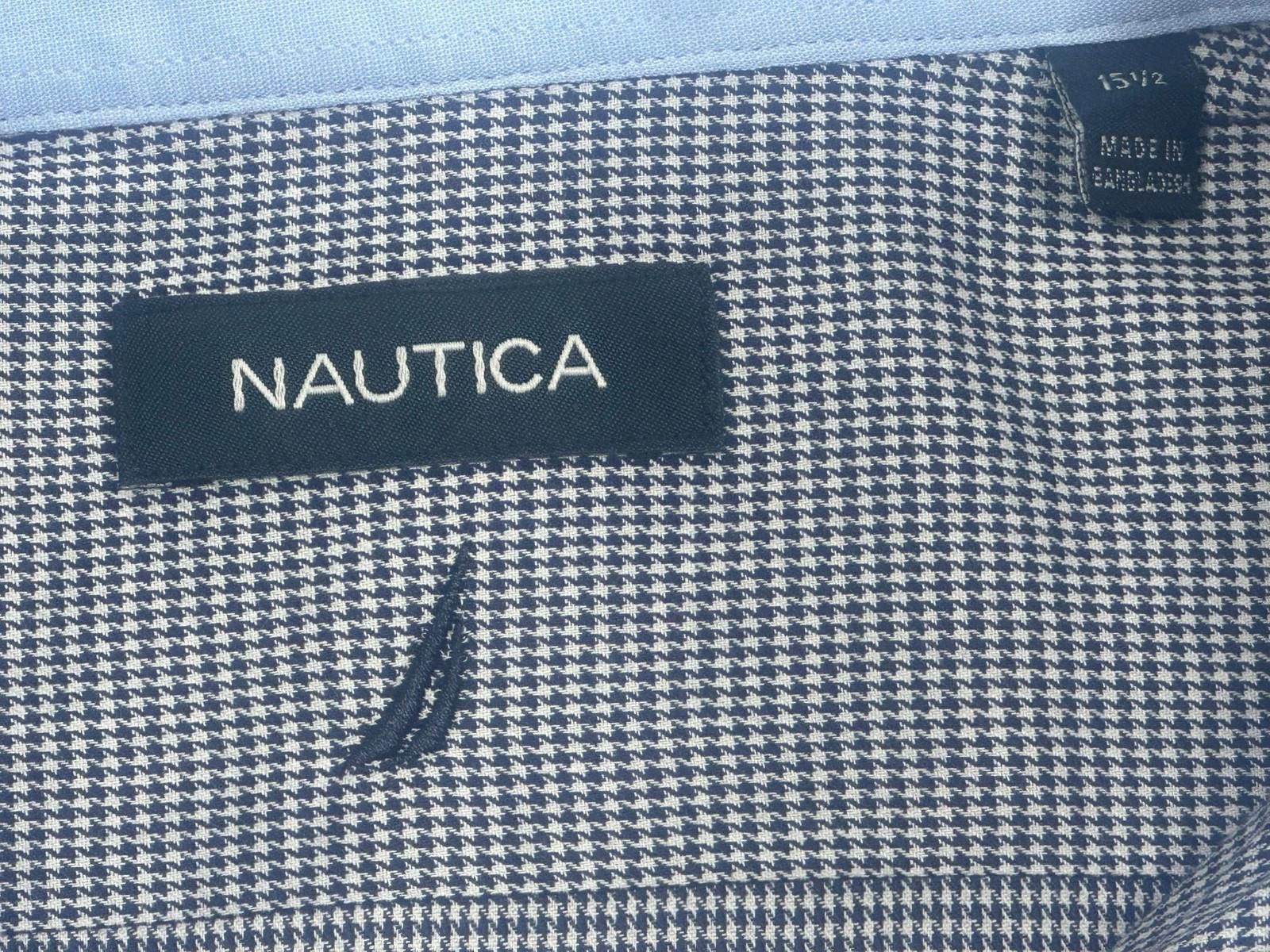 Nautica Nautica Houndstooth Embroidered Logo Button Down Blue Mens L Size US L / EU 52-54 / 3 - 3 Thumbnail