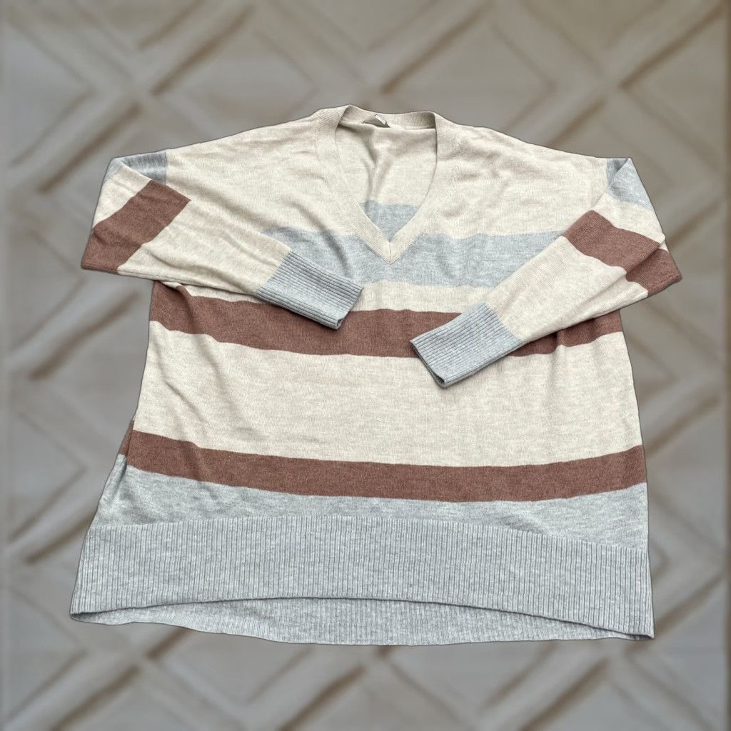 Loft LOFT Pullover Sweater Womens Medium Multicolor Striped V-Neck Knit Acrylic Nylon Size M / US 6-8 / IT 42-44 - 1 Thumbnail