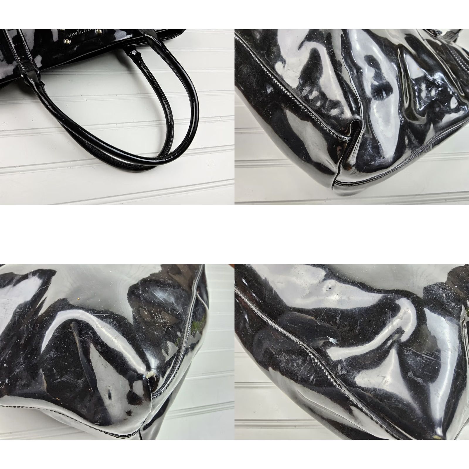 Vintage Kate Spade NY Large Patent Tote Shoulder Handbag Purse Women Black Tote Patent Size ONE SIZE - 8 Thumbnail