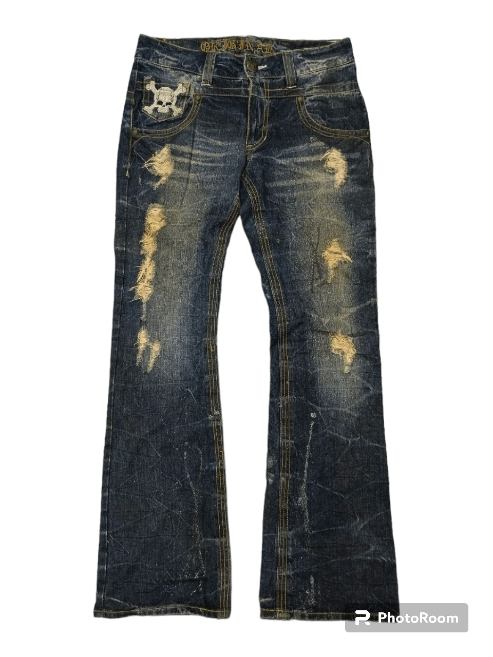 Japanese Brand FLARE🔥SICK RIPED ORIGINAL JEANS DENIM PANTS Size US 30 / EU 46 - 1 Thumbnail