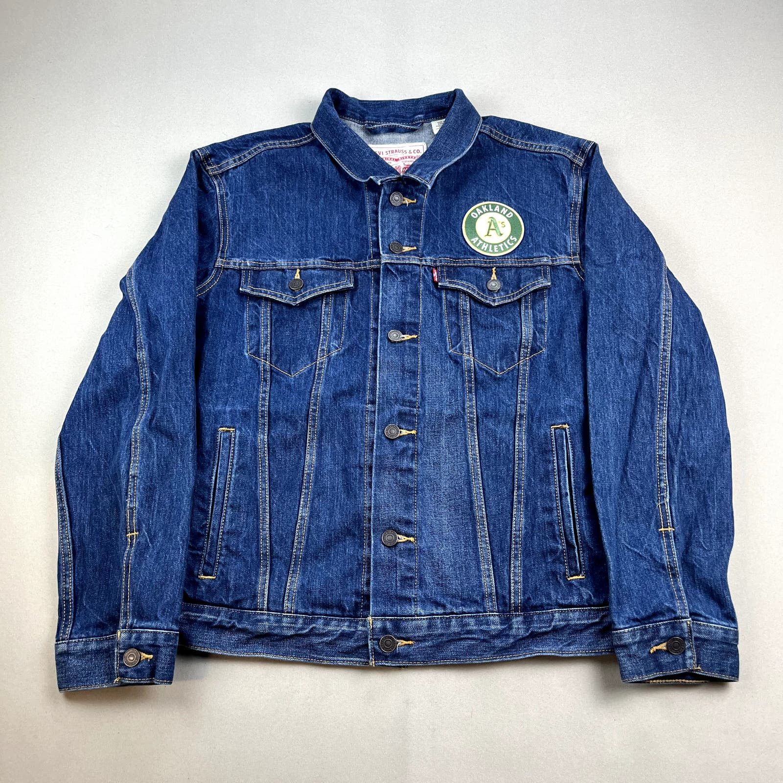 image of Levis Trucker Jean Jacket XL Blue Denim Oakland Athletics, Men's