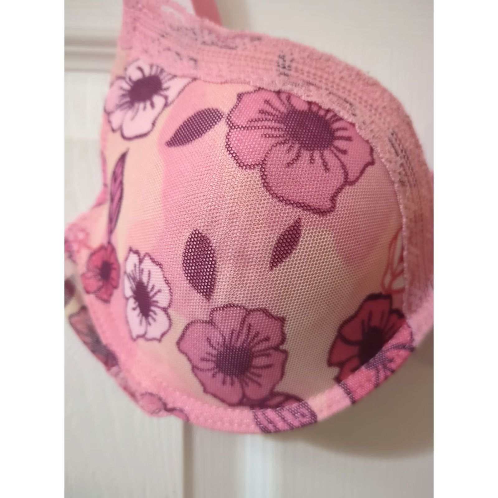 Vintage VINTAGE Starlett Pink Floral Bra 34B Lightly Padded Lace Women's Size ONE SIZE - 2 Thumbnail