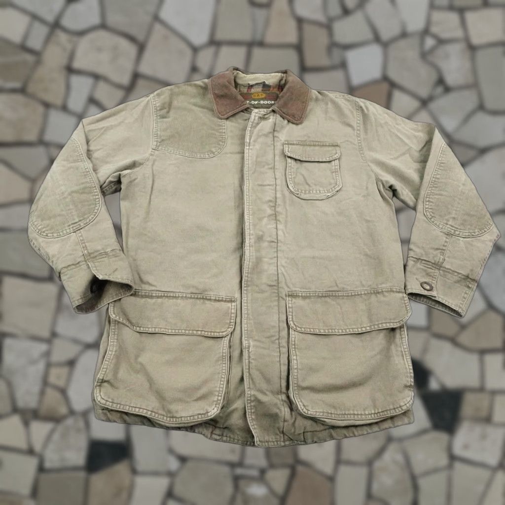 VINTAGE Gap Out-of-Doors Jacket Mens XS Beige Quilted Lined Coat Regular Zip Cotton Canvas Hunting Workwear Casual Travel 90s?