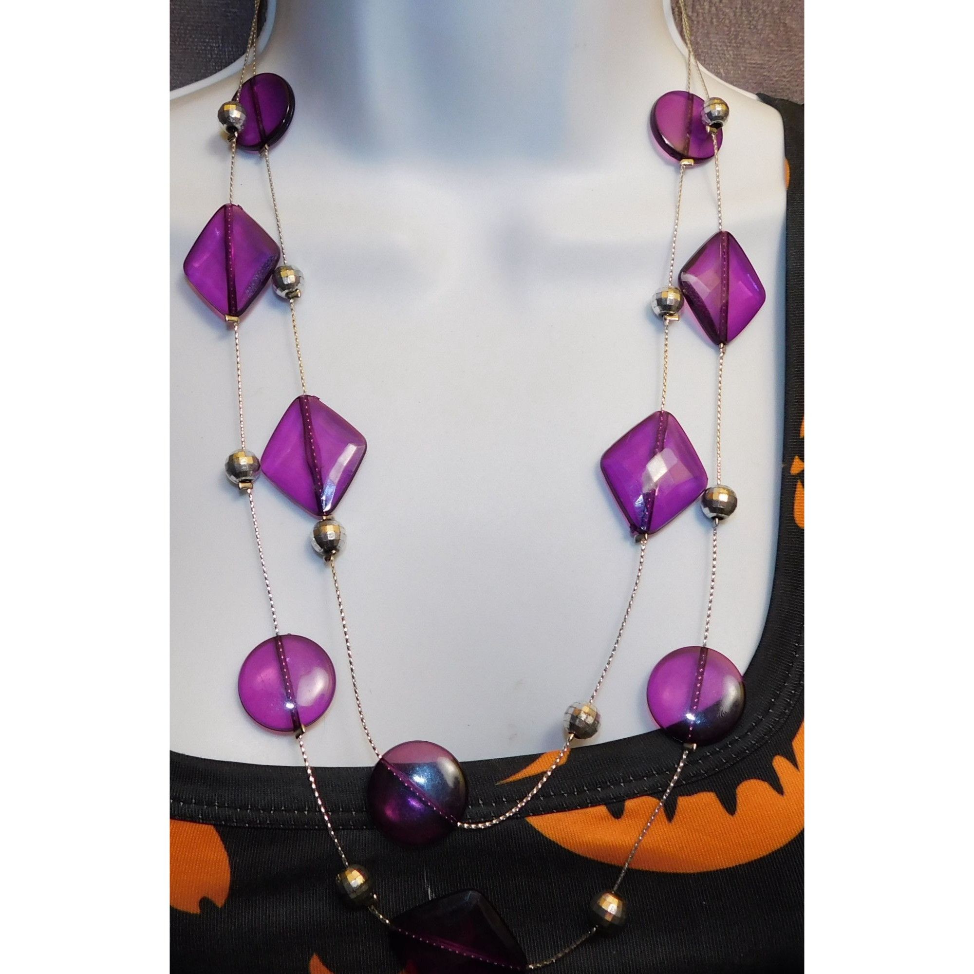 Other Whimsical Purple And Silver Tone Layered Station Necklace Size ONE SIZE - 1 Thumbnail