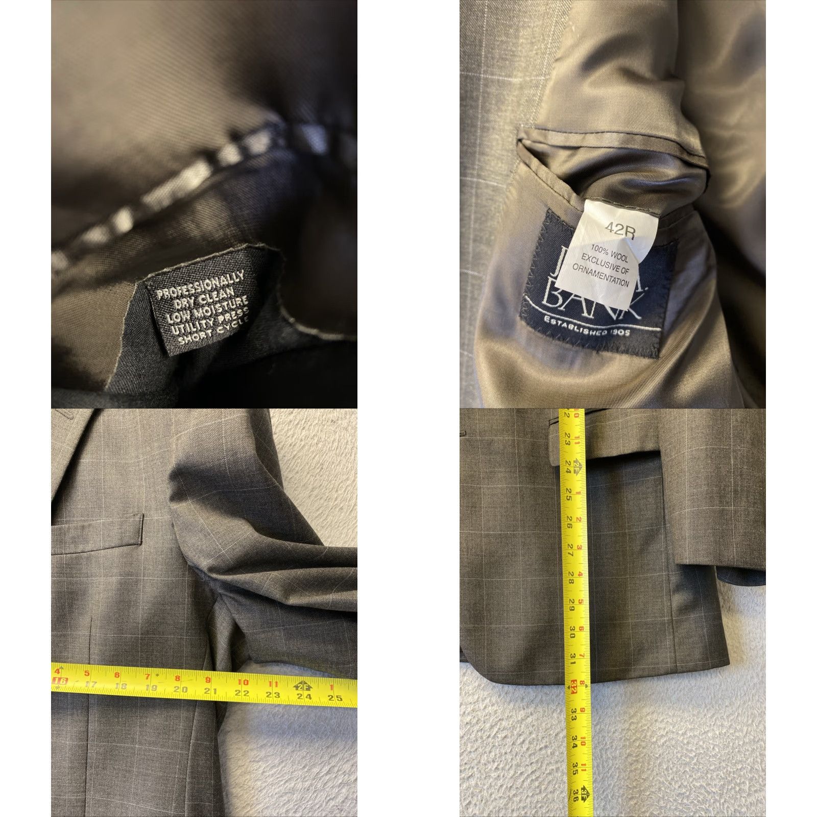 Jos. A. Bank Jos. A. Bank 42R Wool Blend Suit Pants 36 Jacket Dark Green Gray Plaid Size 42R - 8 Thumbnail