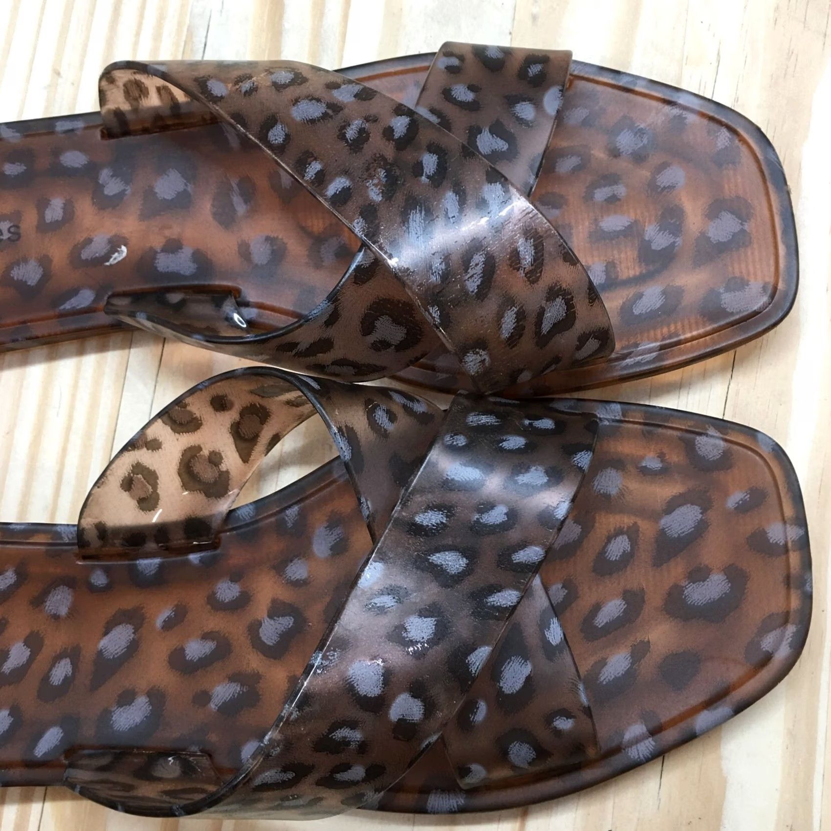Vintage Maurices Sandals Womens 9 Flip Flop Slides Brown Open Toe Leopard Print Jelly Shoes Size US 9 / IT 39 - 5 Thumbnail