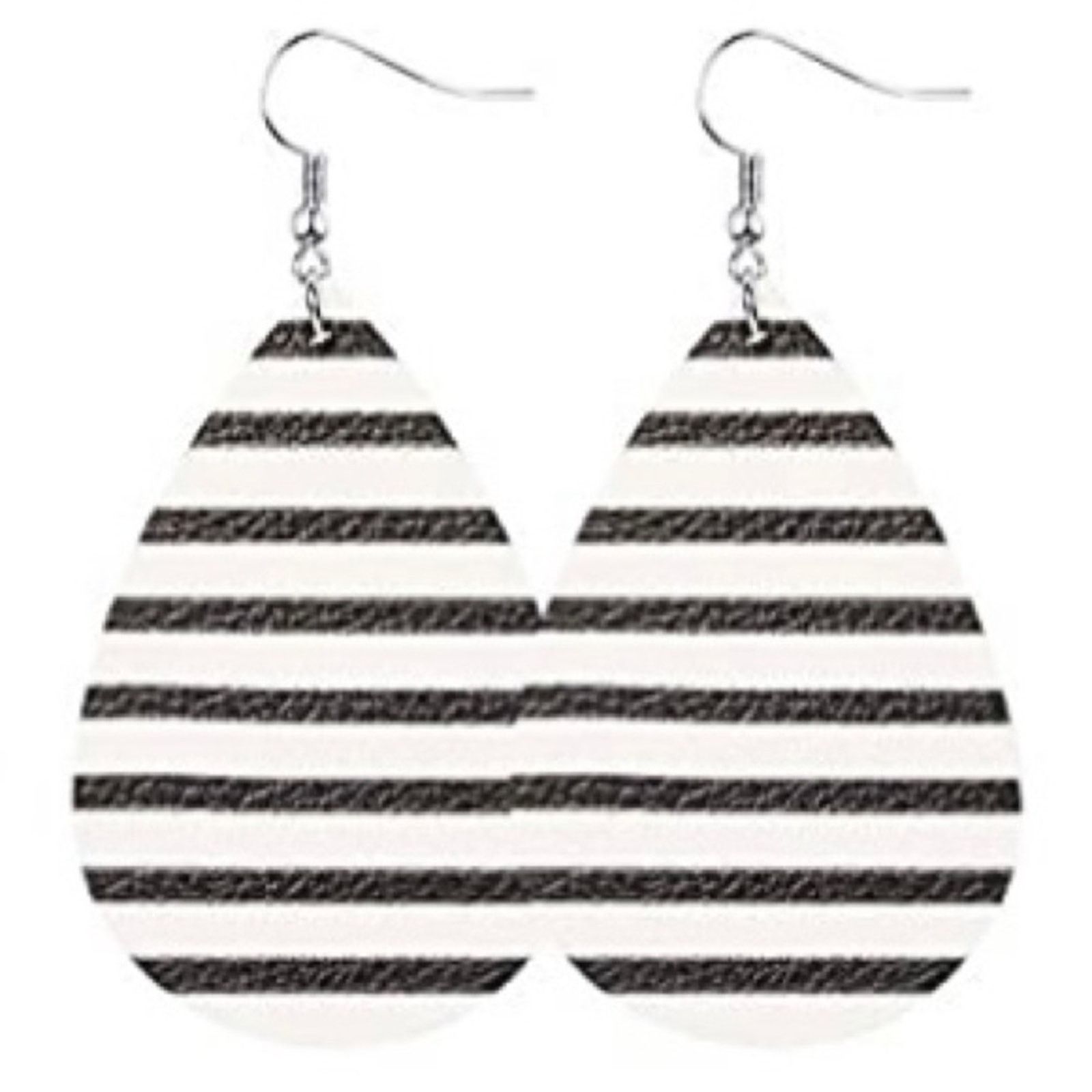 Other New Faux Leather White & Black Stripe Dangle Hook Earrings Size ONE SIZE - 2 Thumbnail
