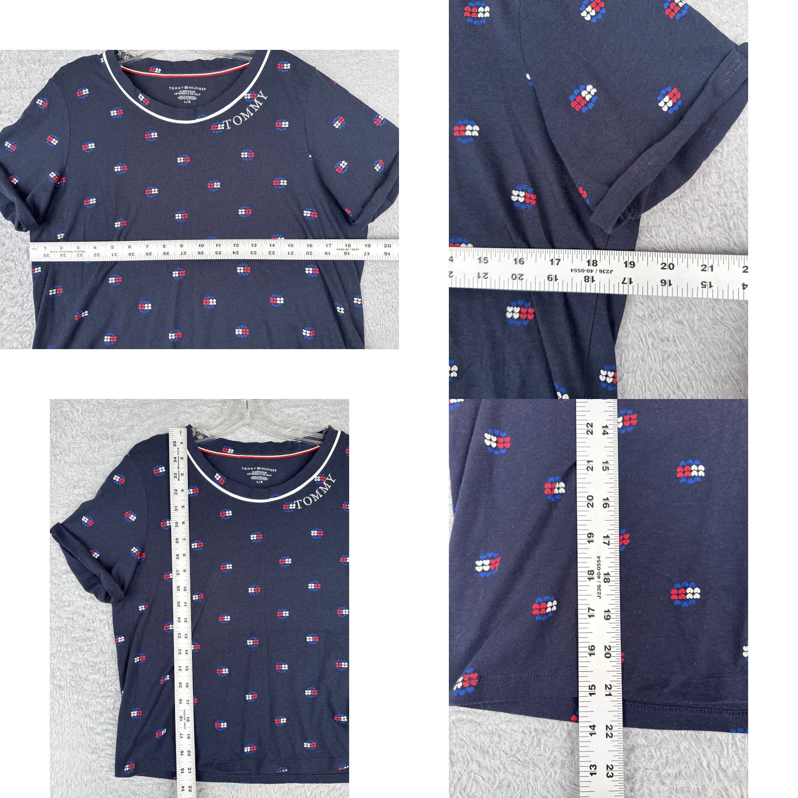 Tommy Hilfiger Tommy Hilfiger Shirt Women Large Blue Heart AOP Crew Short Sleeve Cotton Blend Logo Size L / US 10 / IT 46 - 8 Thumbnail