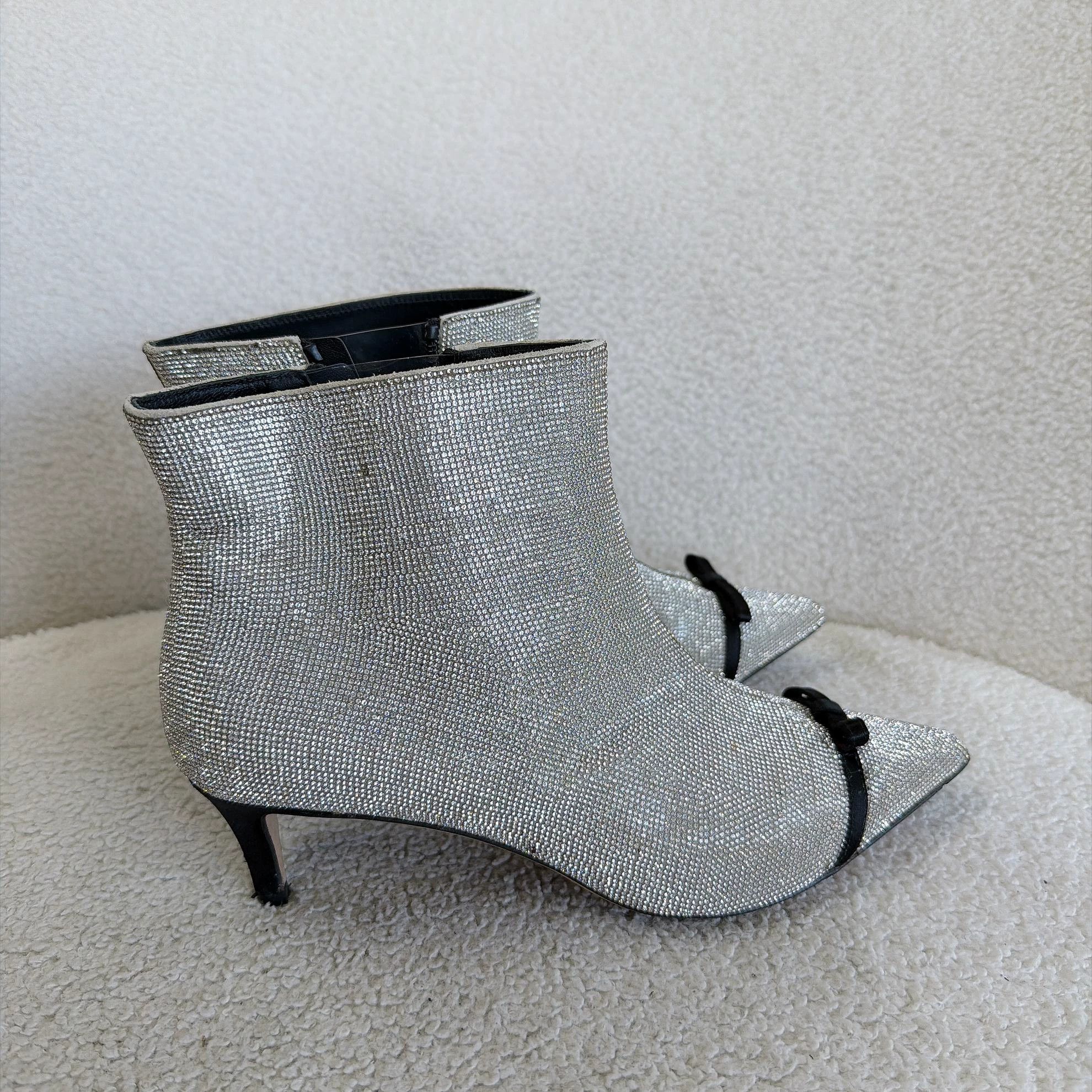 Other Marco de Vincenzo Silver Pave Stiletto Ankle Boots 37 Size US 6.5 / IT 36.5 - 4 Thumbnail