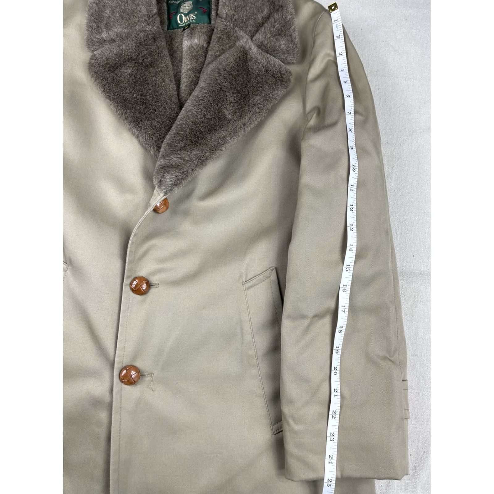 Orvis VINTAGE Orvis Jacket Overcoat Mens Fur Lined Canvas Cotton Beige Khaki 38 Button Casual 80s 90s USA Size US XXS / EU 40 - 7 Thumbnail