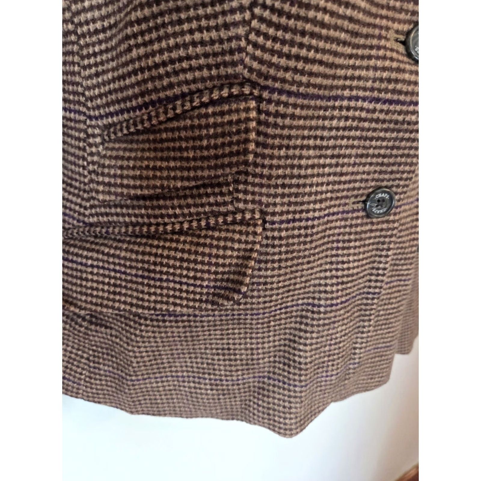 Chaps Chaps Brown Houndstooth Plaid Wool Blazer Jacket Velvet Collar Size 8 Blazer Women, Regular Fit, Wool, Tweed, Button, Dry Clean Only Size M / US 6-8 / IT 42-44 - 5 Thumbnail