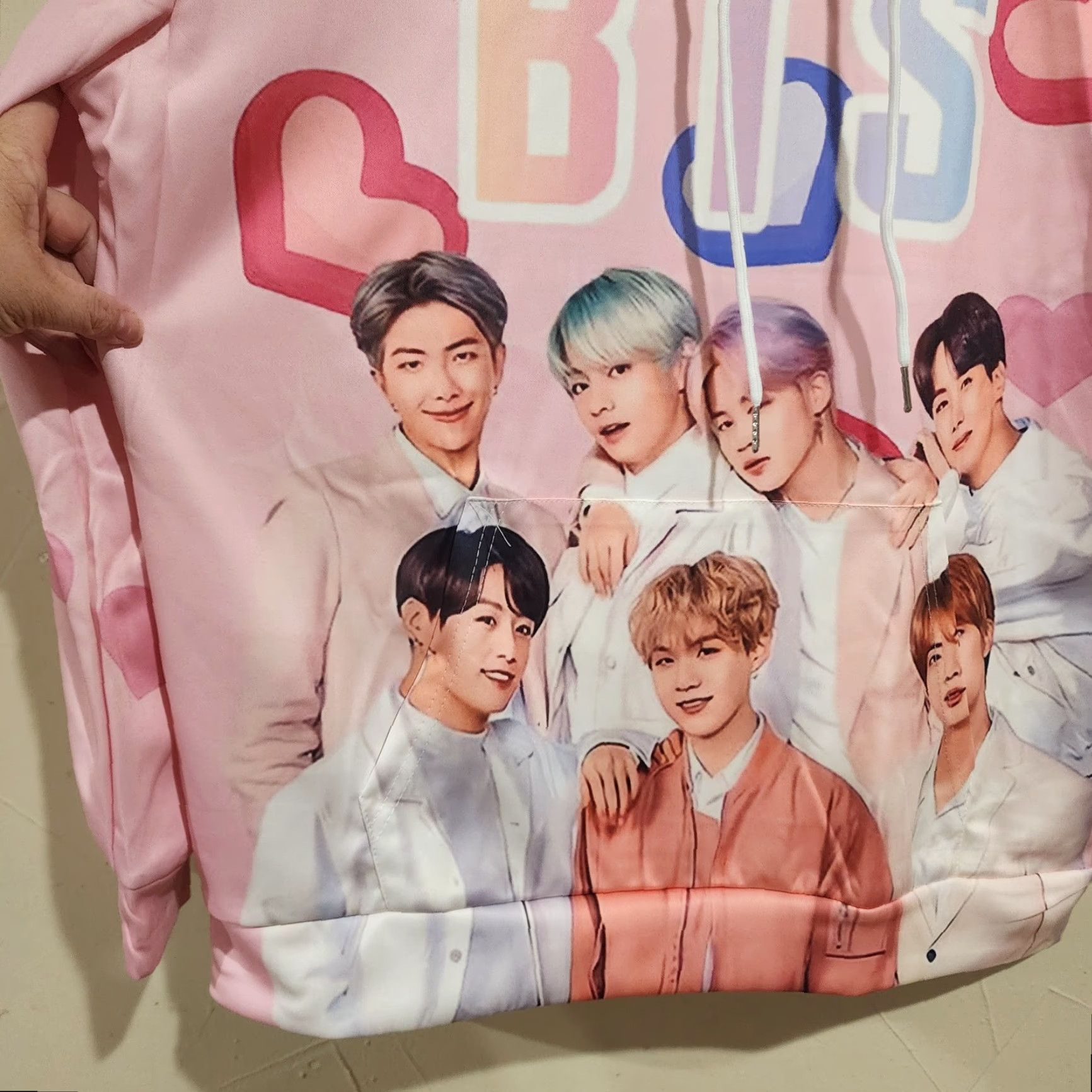 Pinko BTS Band Pink Hearts Long Sleeve Hoodie Sweatshirt Mens L Hooded Polyester Sweatshirt Pullover" Size US L / EU 52-54 / 3 - 2 Thumbnail