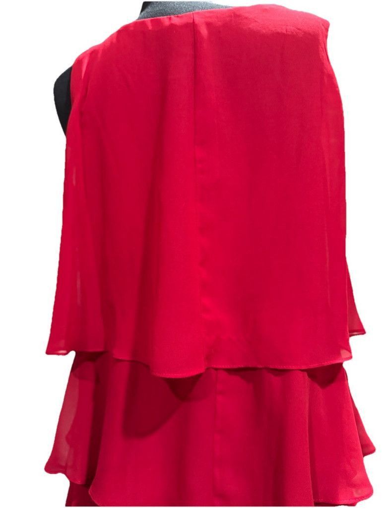 SLVDR SLNY Crimson Rhinestone Shoulder Tiered Chiffon DressSIZE 14 Size XL / US 12-14 / IT 48-50 - 6 Thumbnail