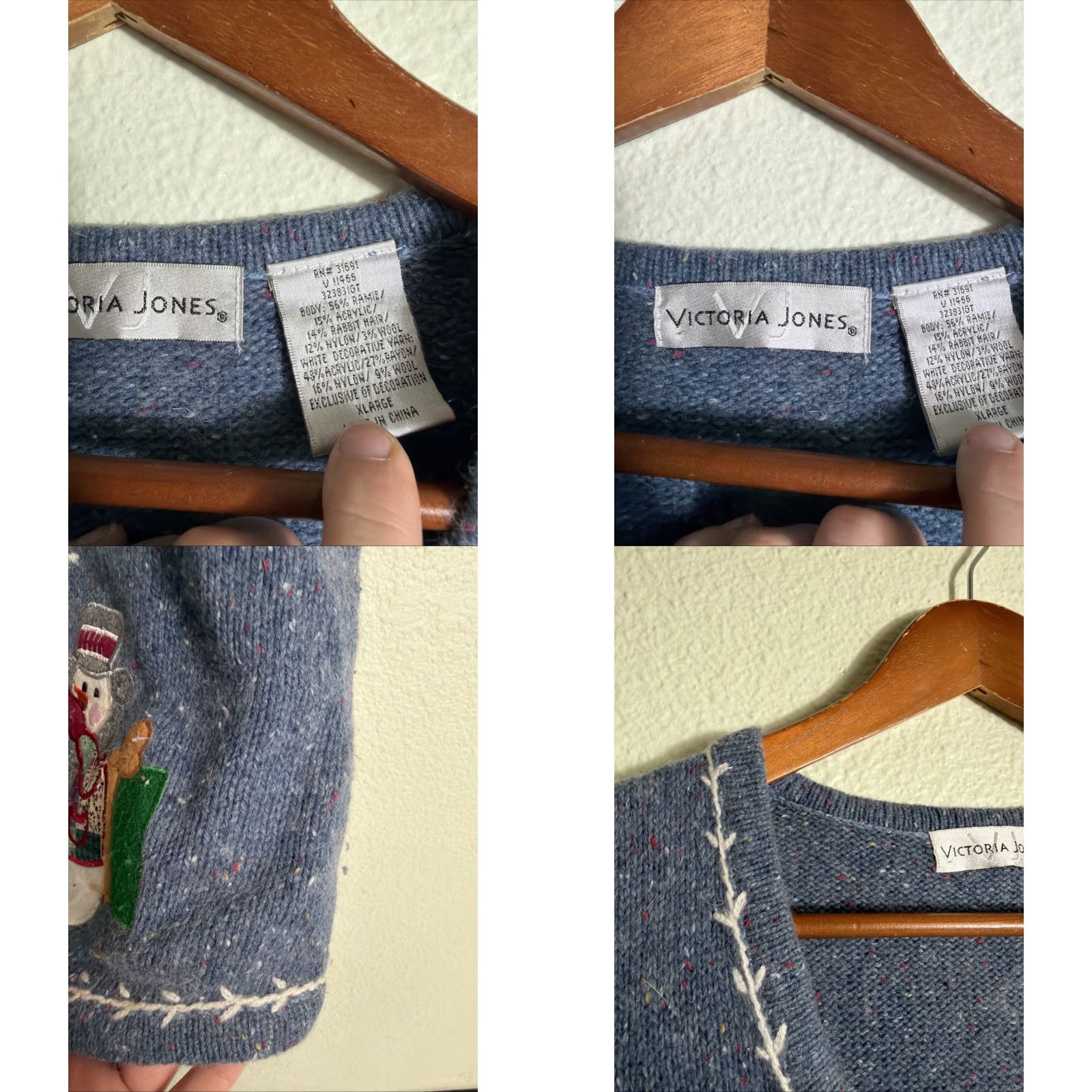 Vintage VINTAGE Victoria Jones Snowman Wool Button XL Blue Vest Sweater Womens Size XL / US 12-14 / IT 48-50 - 8 Thumbnail