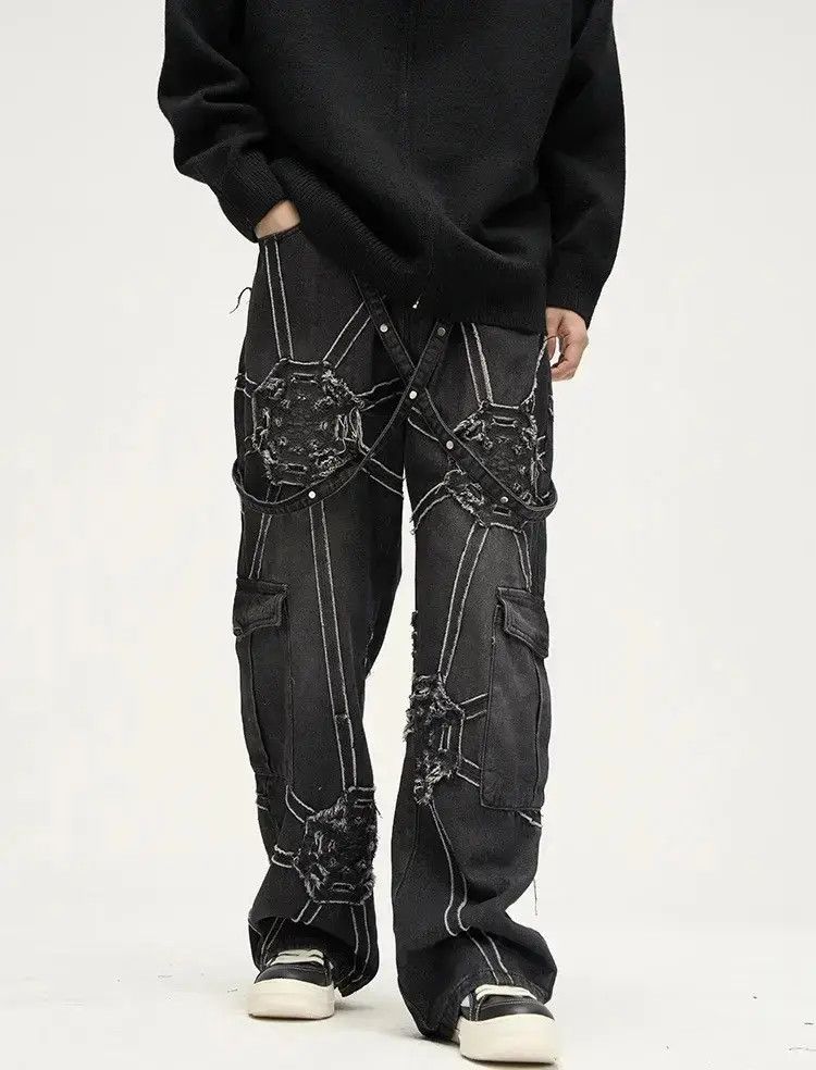Japanese Brand Spider splicing baggy jeans pants hip hop loose straight Size US 32 / EU 48 - 1 Thumbnail