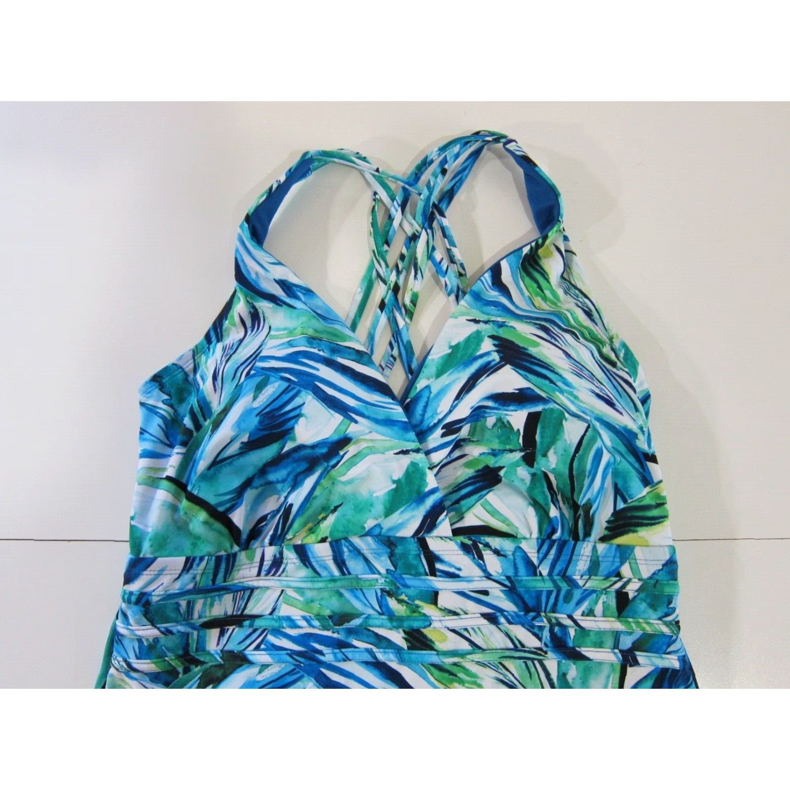 Vintage Terra & Sky One Piece Swimsuit Women 1X Blue White Green Floral Slimming Compression 80s 90s Vintage Theme Mens Womens Girls Boys Size ONE SIZE - 3 Thumbnail