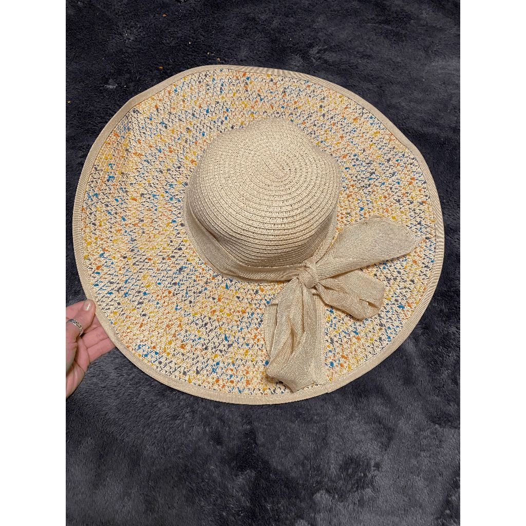 Lucky Brand Lucky 7 USA Beige w/Yellow, Orange, Blue, Straw Floppy Bow S Size ONE SIZE - 7 Thumbnail