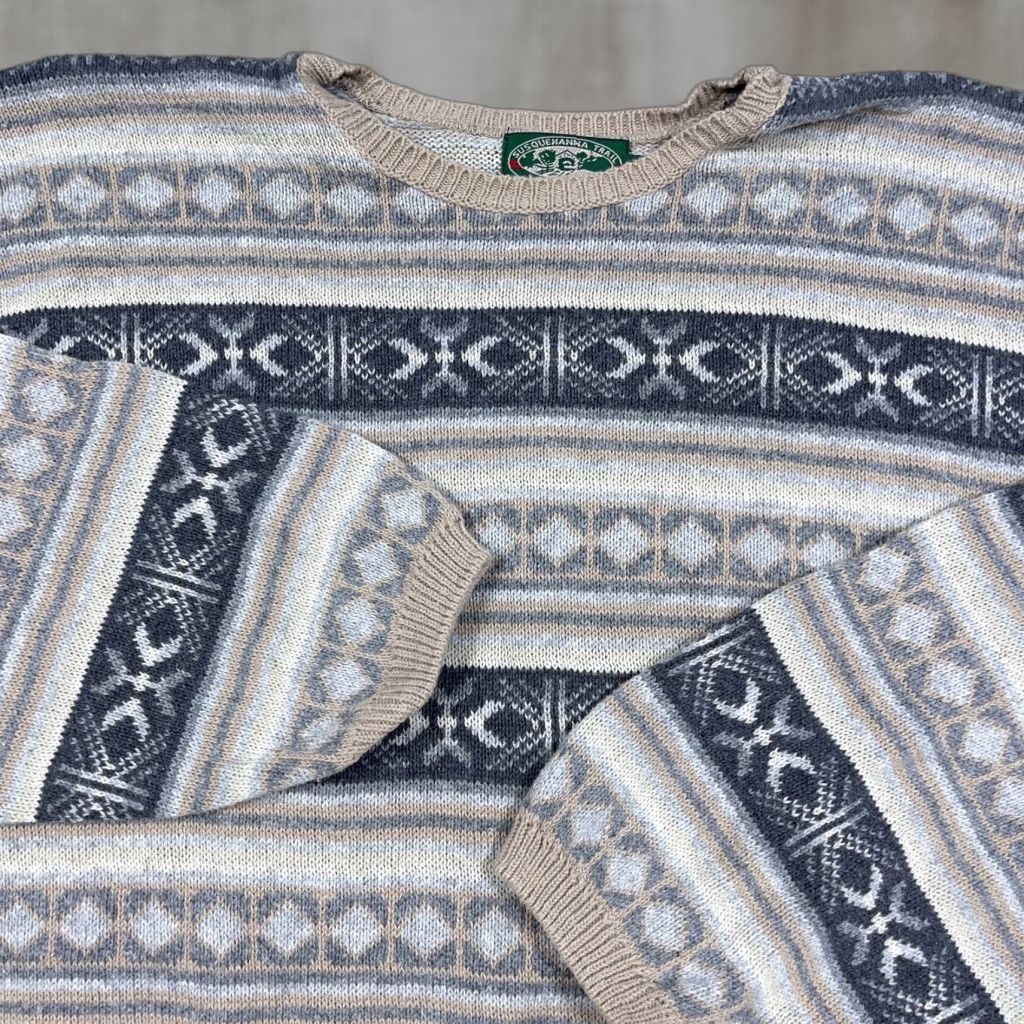 Vintage Vintage Susquehanna Trail Outtfitters UniS Sweater Geometric Knit Crew Neck Mens Large Tan Gray Golf 90s USA Retro Classic Grandpa Size US L / EU 52-54 / 3 - 1 Thumbnail