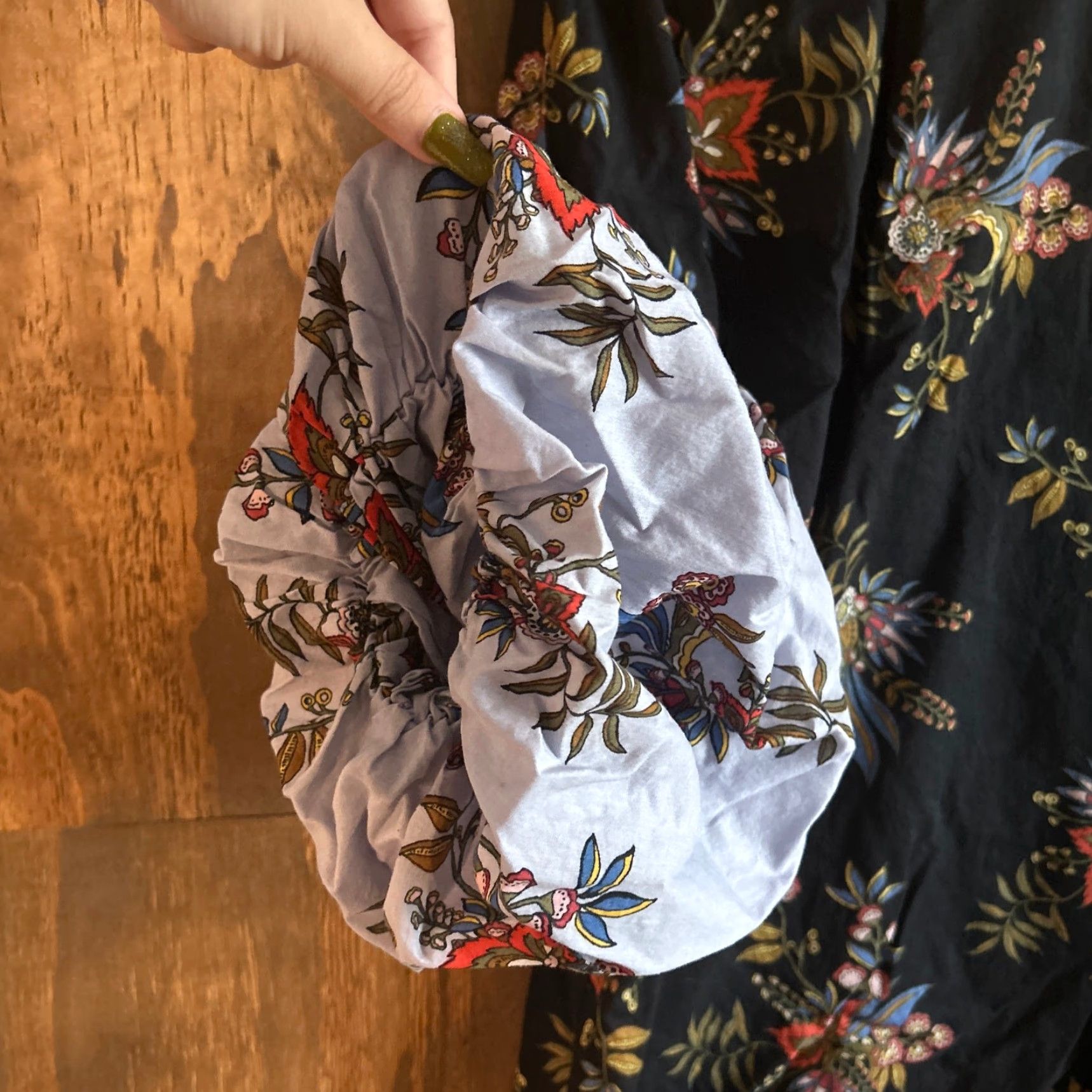 Ann Taylor VINTAGE Ann Taylor LOFT Blouse Black Floral Long Puff Sleeve 100% Cotton Medium Size M / US 6-8 / IT 42-44 - 6 Thumbnail