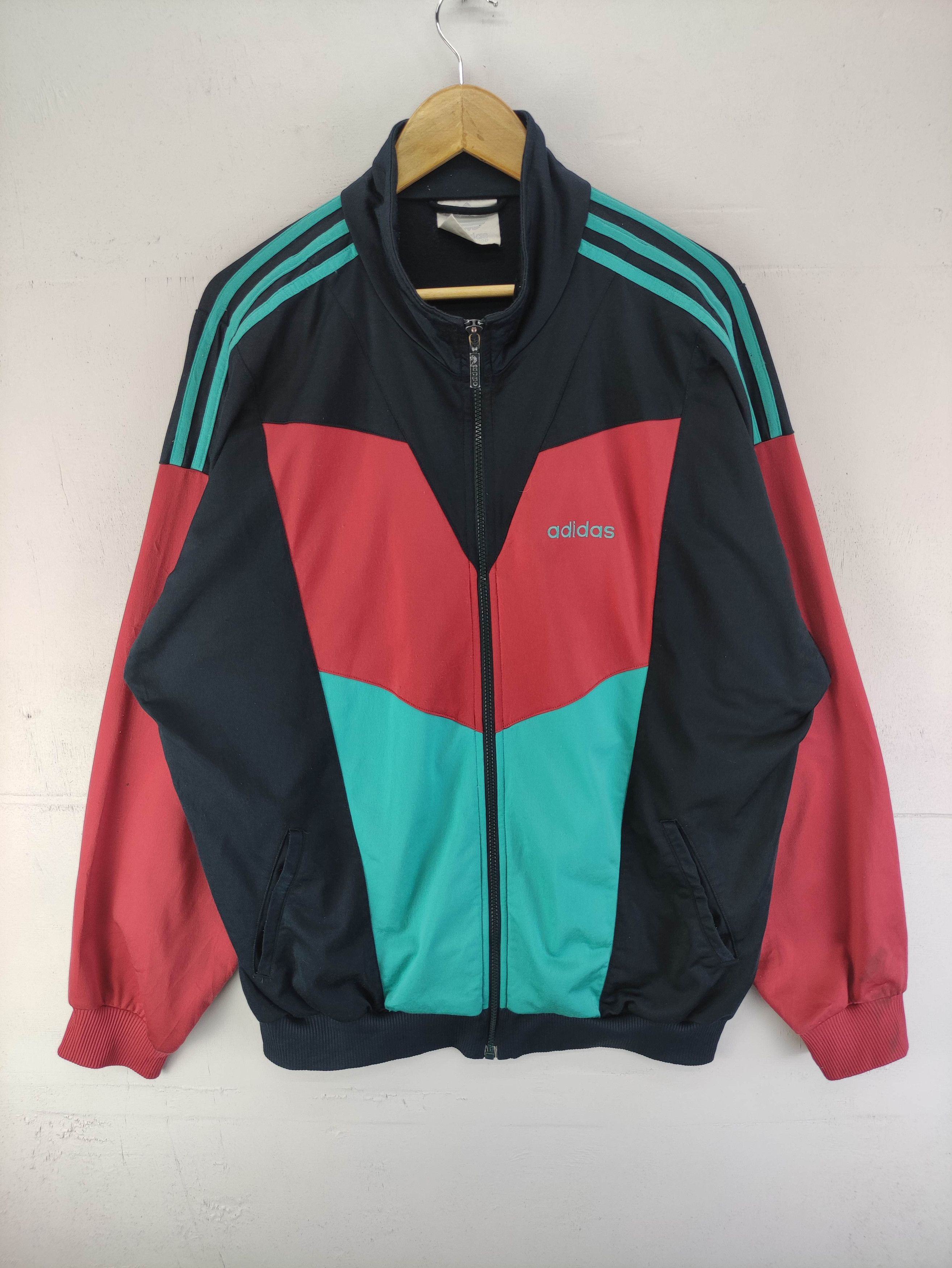 Adidas Vintage 90s Adidas Sweater Jacket Blocks Colour Zipper Size US XL / EU 56 / 4 - 1 Thumbnail