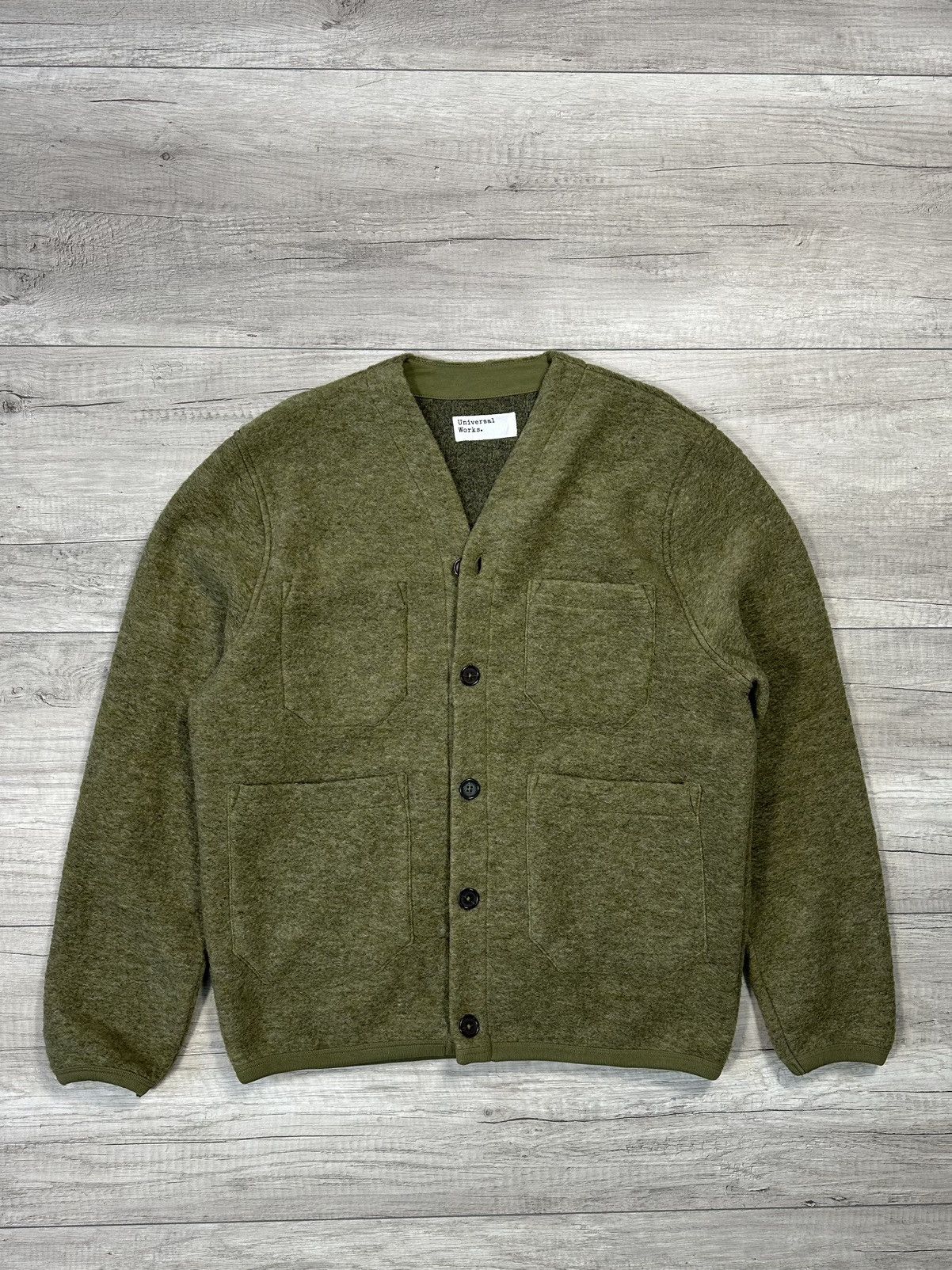 Universal Works Universal Works Cardigan Light Olive Wool Fleece Size US M / EU 48-50 / 2 - 1 Thumbnail