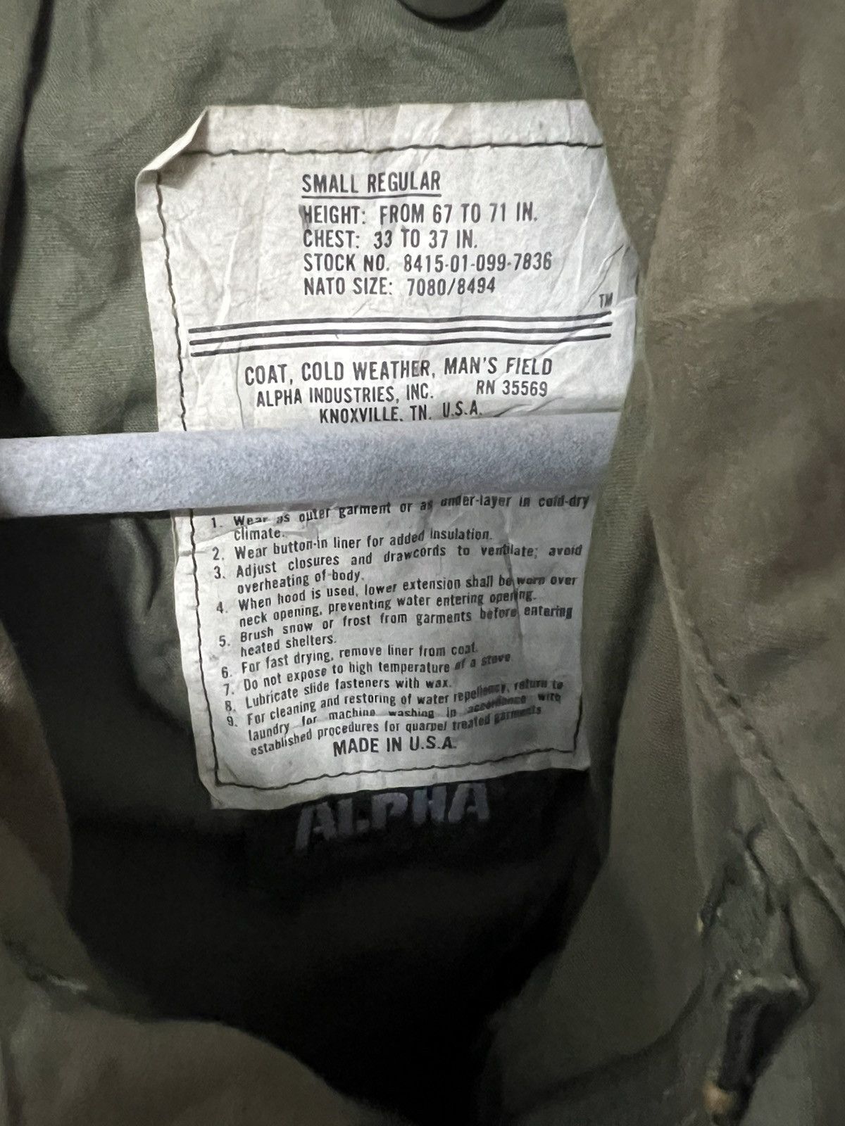 Alpha Industries VINTAGE AVIREX M-65 SUN FADED Size US M / EU 48-50 / 2 - 9 Thumbnail