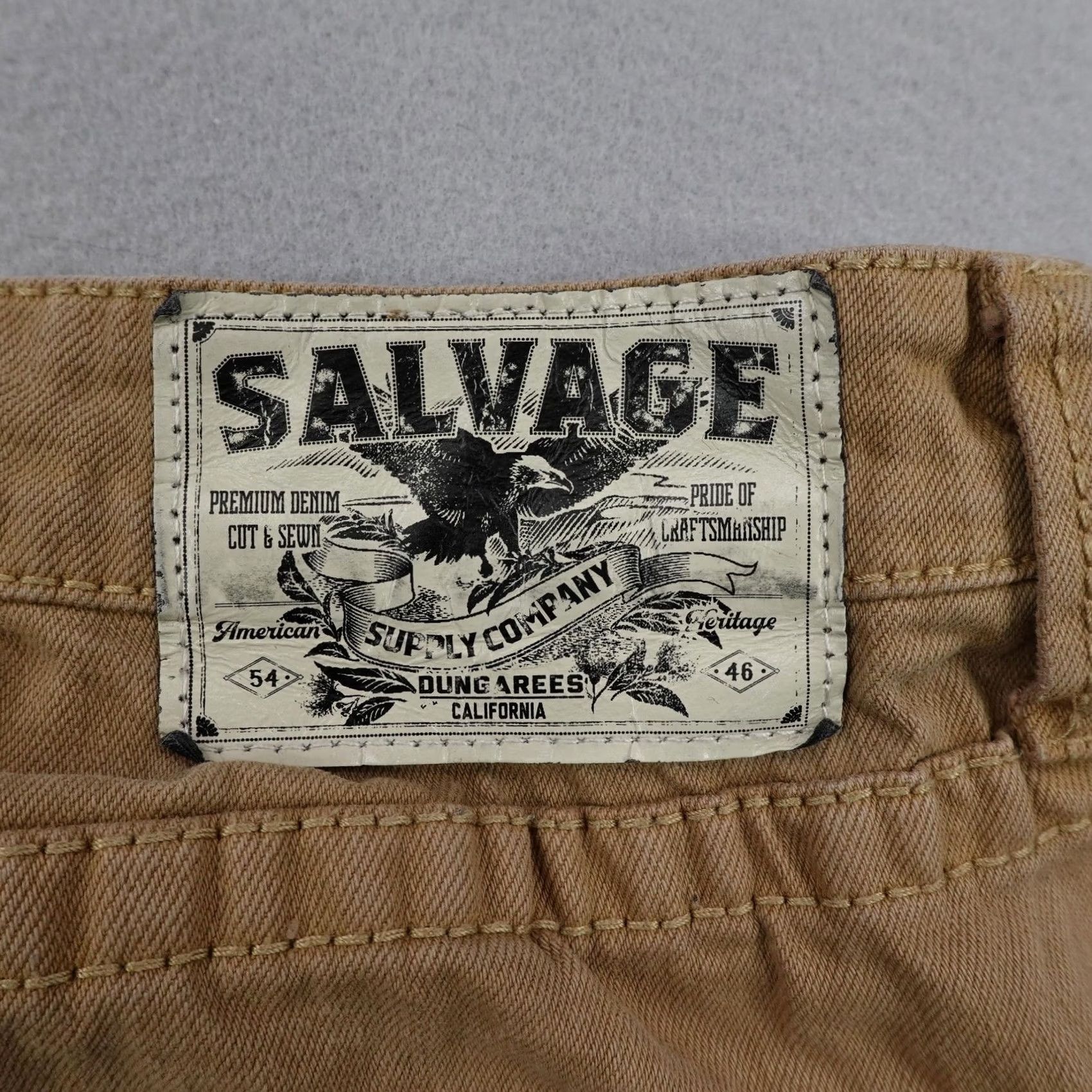 Vintage Salvage Supply Company Jeans Mens 36 Beige 36x34 Tan Buckle Mayhem Straight Pantas Size US 36 / EU 52 - 7 Thumbnail