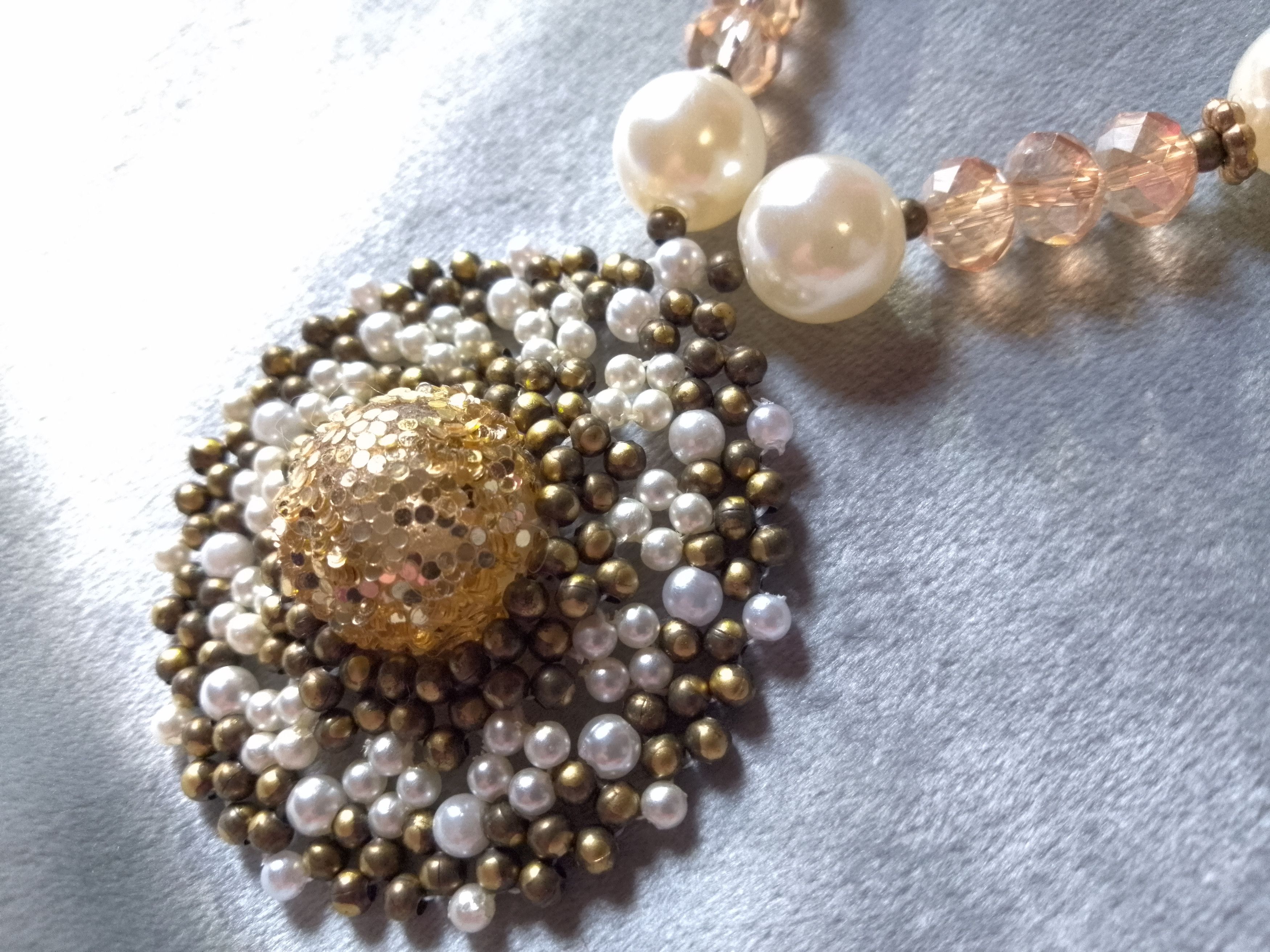 Handmade Necklace.Long Vintage style. Crystal Pearls beaded Pendant Size ONE SIZE - 2 Thumbnail