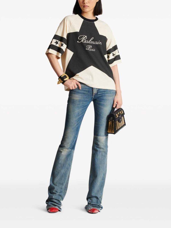 Balmain o1s1wg110825 T-Shirt With Stars in Beige/Black Size XL / US 12-14 / IT 48-50 - 5 Thumbnail