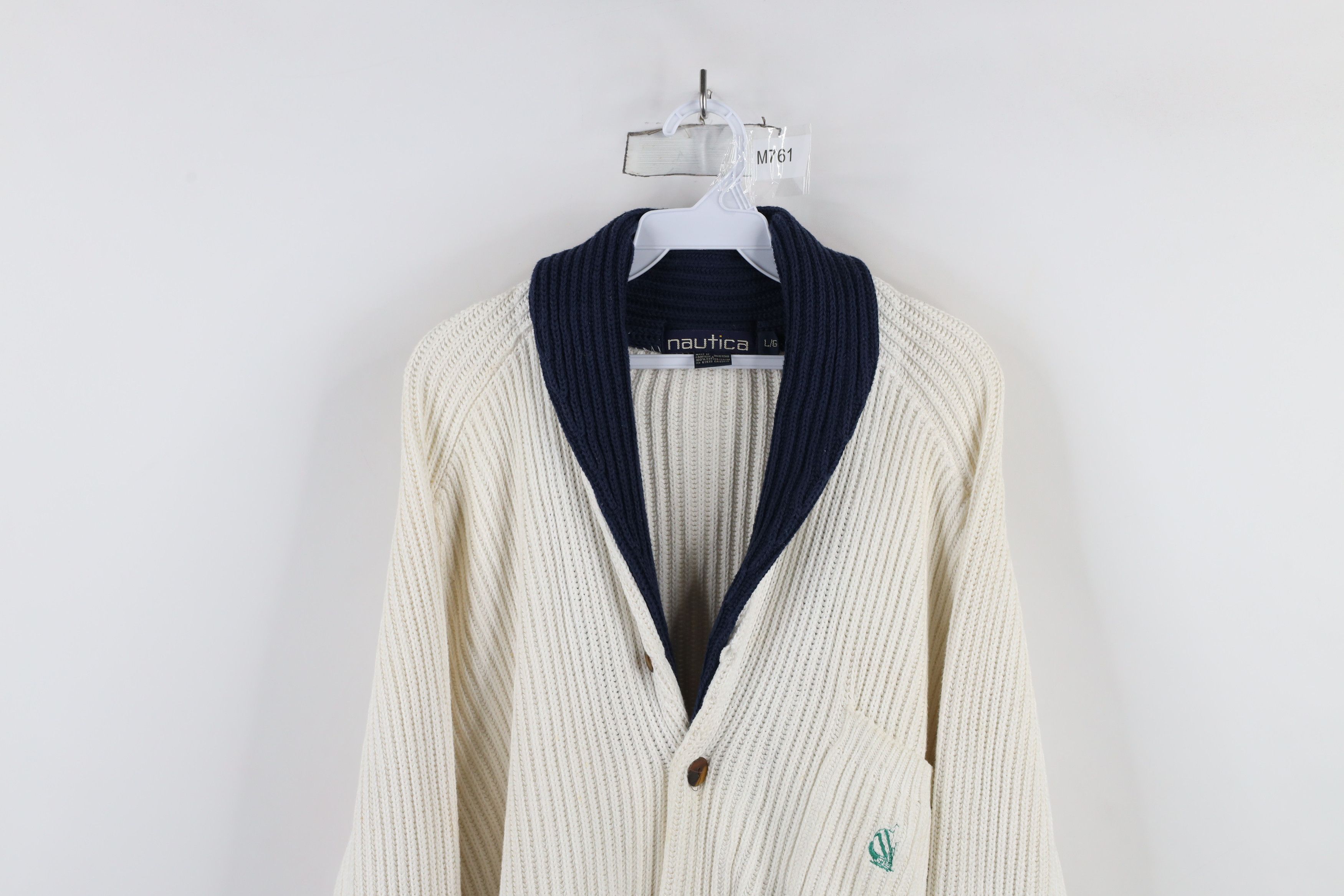 Nautica × Vintage Vintage 90s Nautica Ribbed Knit Shawl Cardigan Sweater Size US L / EU 52-54 / 3 - 2 Thumbnail